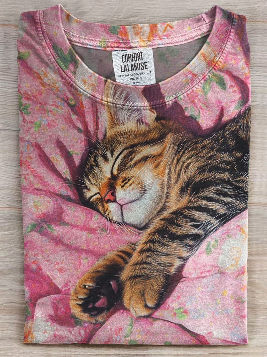 Cute Cat Print Casual T-shirt