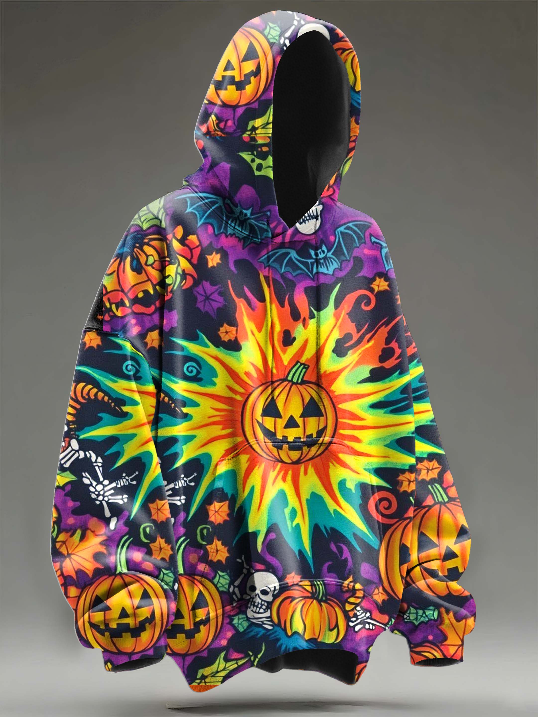 Pumpkin Skull Halloween Tie-Dye Art Casual Hoodie Sweatshirt