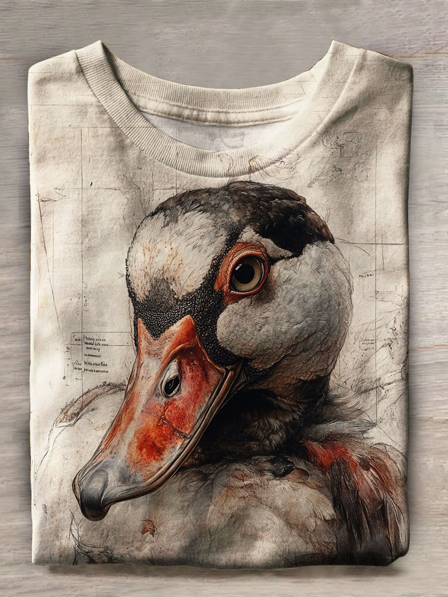 Vintage Duck Print Casual Top