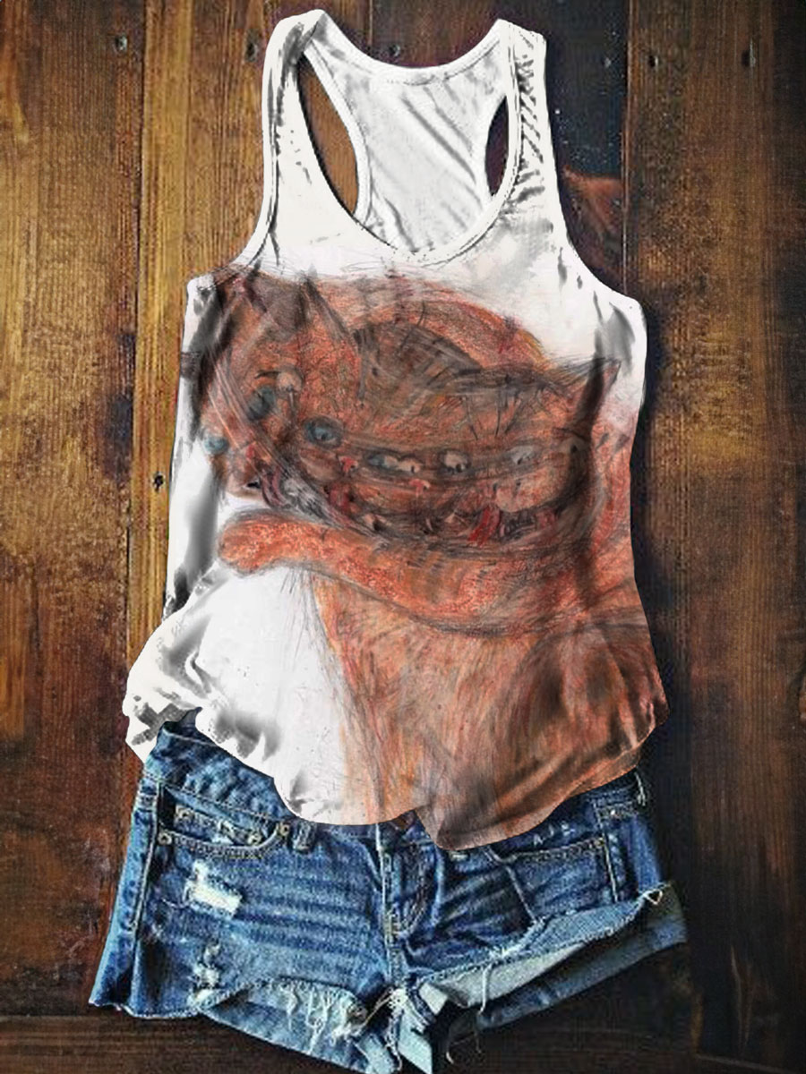 Funny Cat Print Tank Top