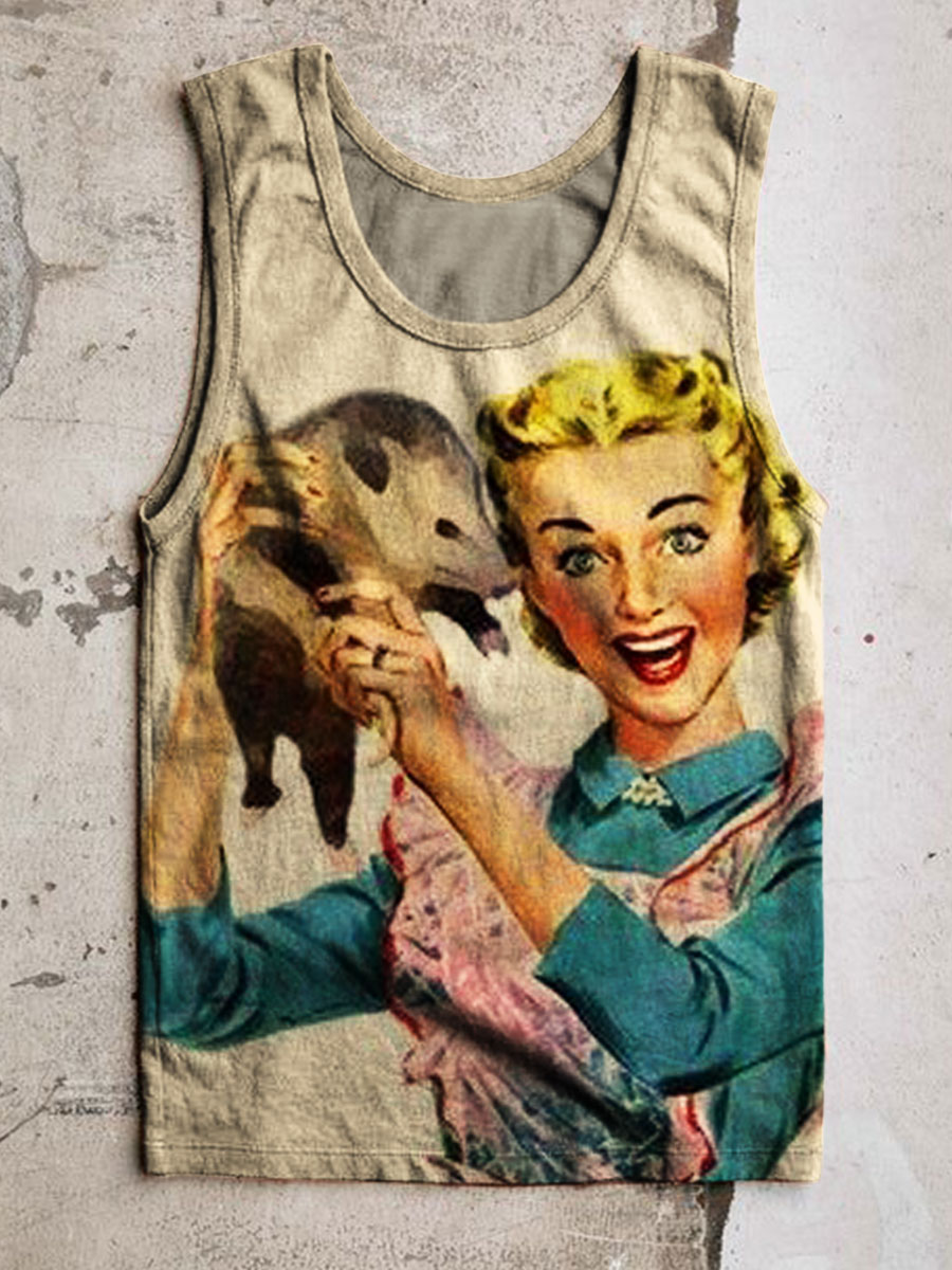 Vintage Print 100% Cotton Casual Tank Top