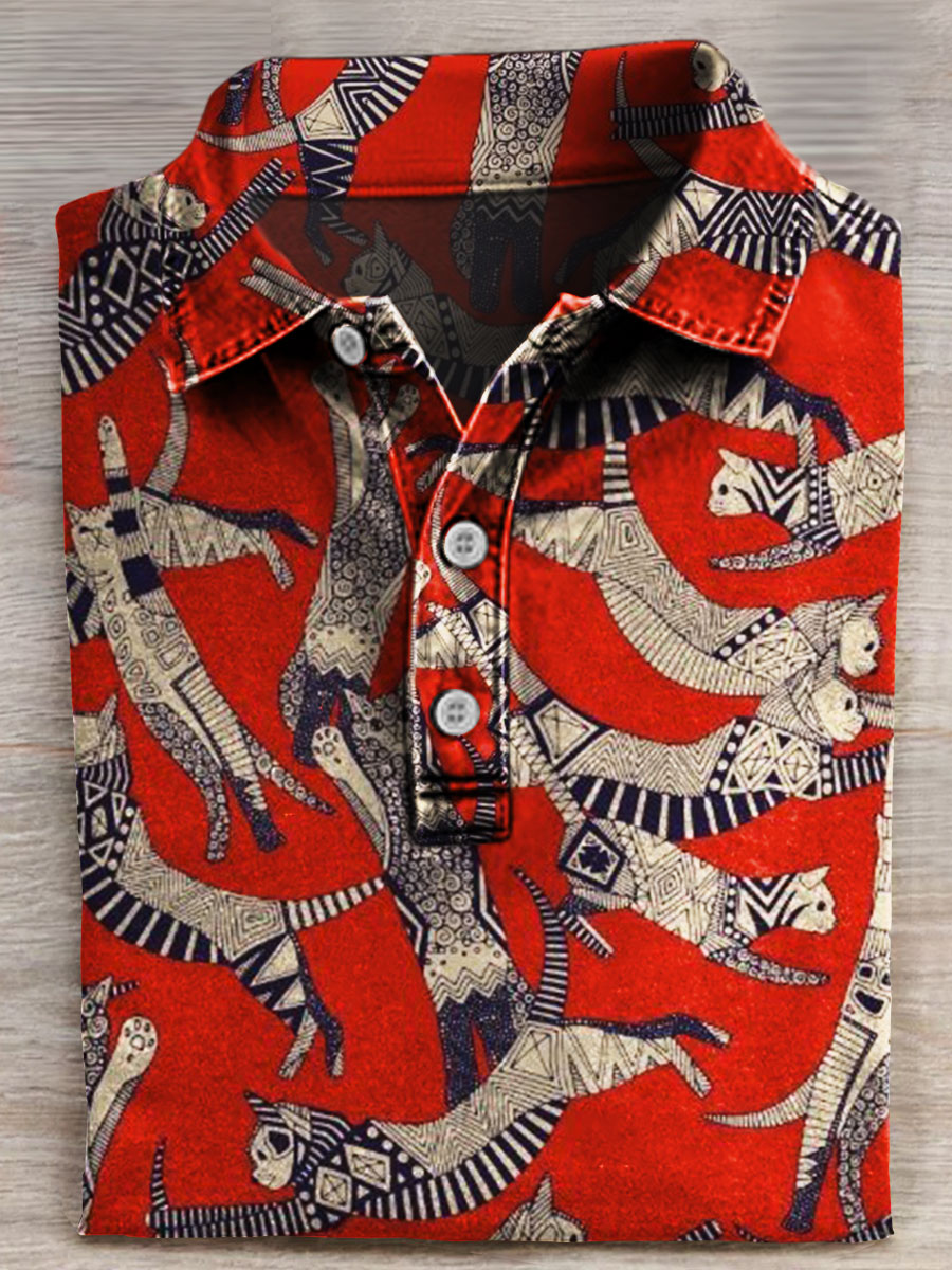 Cat Art Print Casaul Short SLeeve Polo Shirt