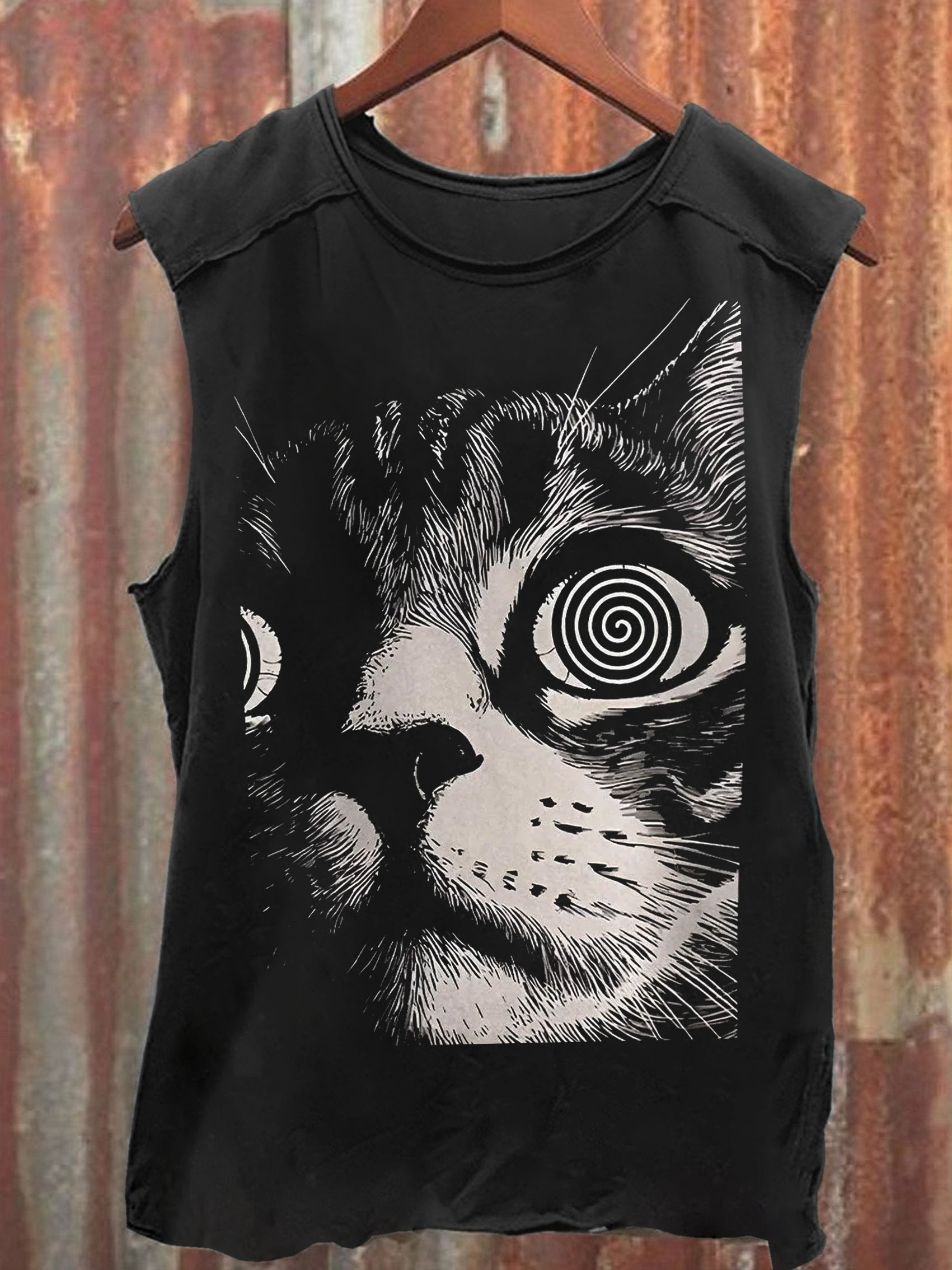 Psychedelic Cat Graphic Print Tank Top
