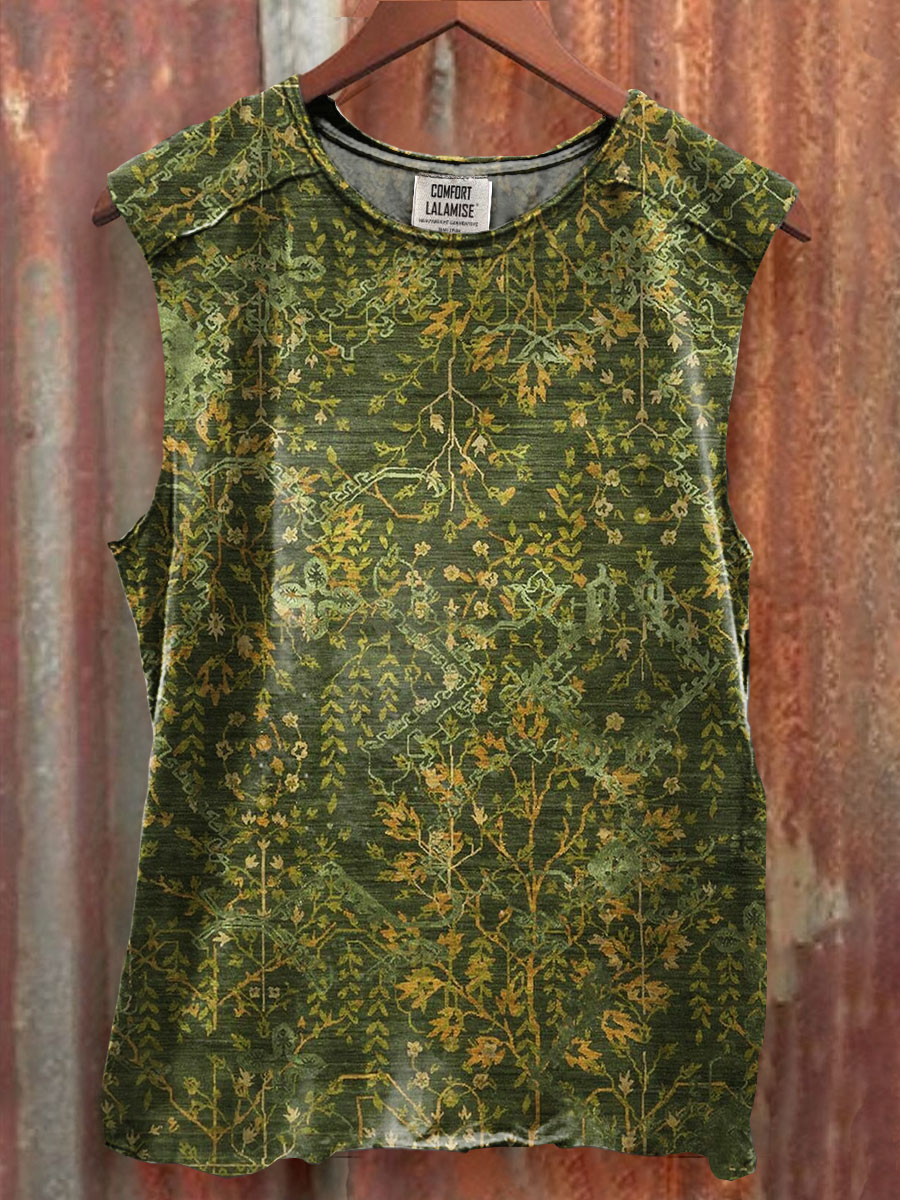 Retro Botanical Floral Print 100% Cotton Casual Tank Top