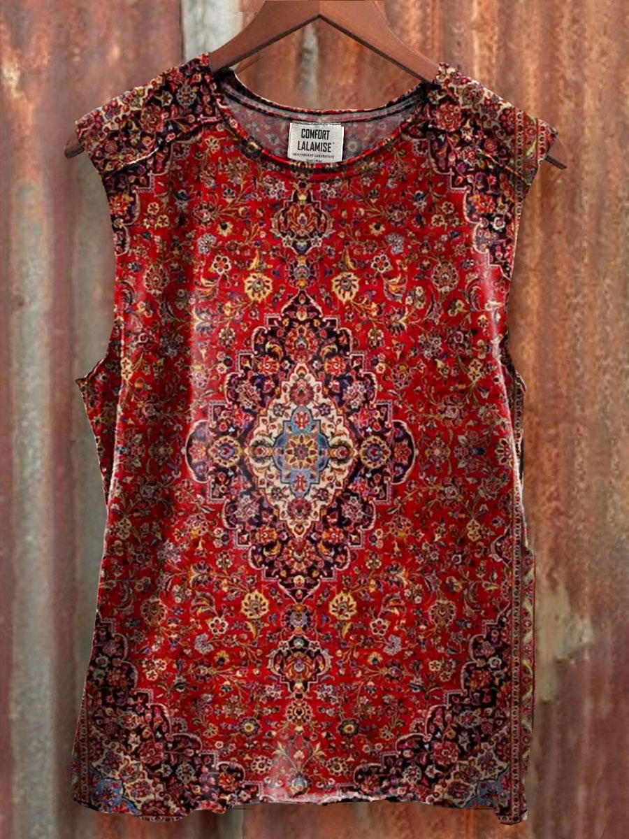 Vintage Ethic Print 100% Cotton Casual Tank Top