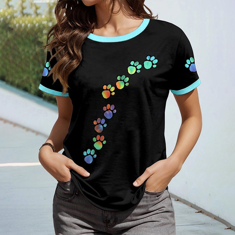 Women's Colorful Animal Paw Print T-shirts