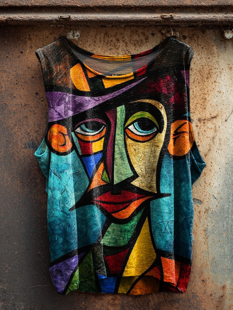 Abstract Art Print 100% Cotton Casual Tank Top