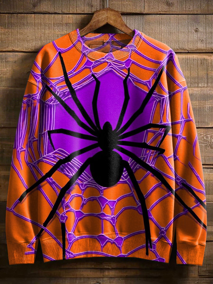 Vintage Halloween Spider Art Print Casual Sweatshirt