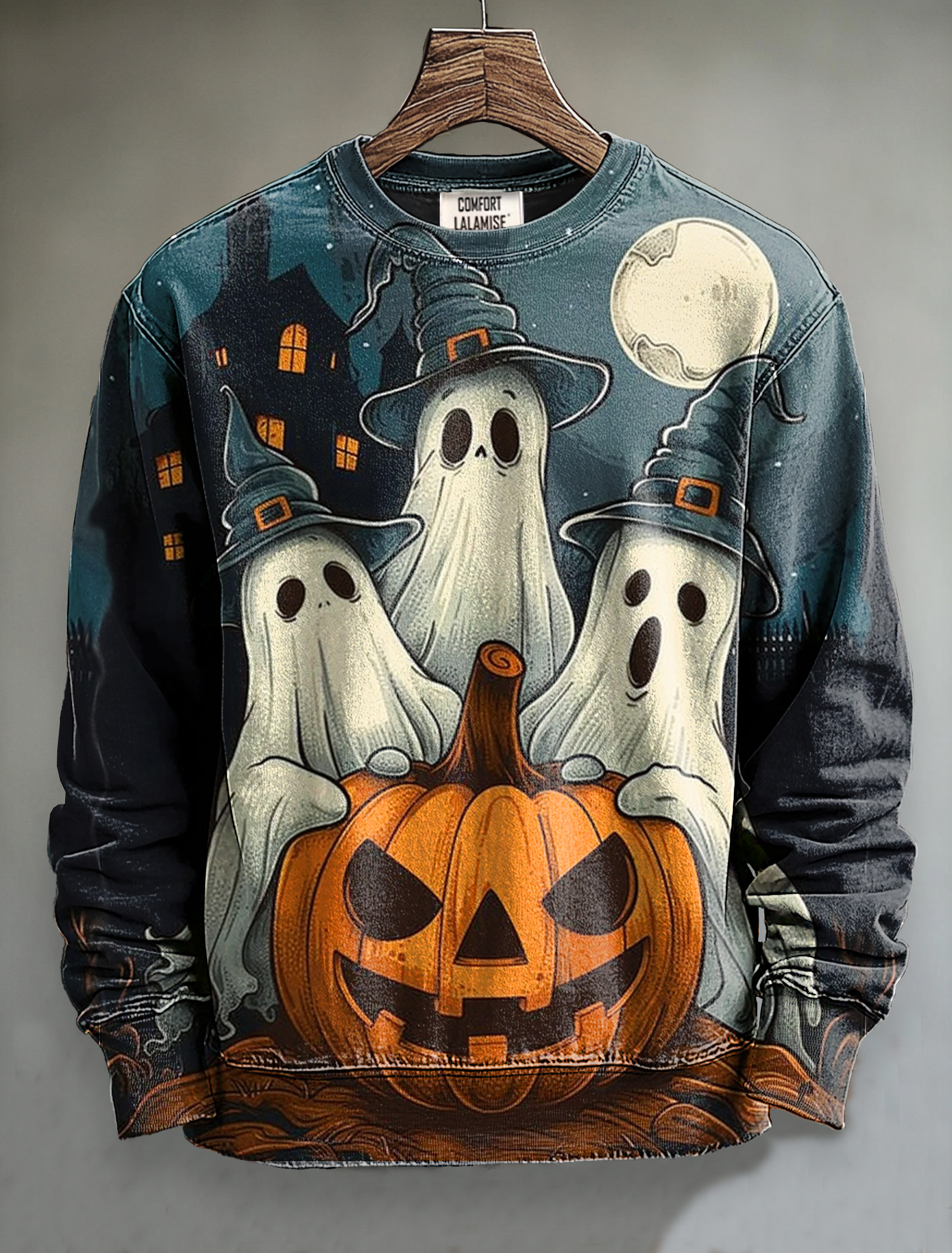 Unisex Vintage Abstract Halloween Pumpkin Art Print Casual Sweatshirt