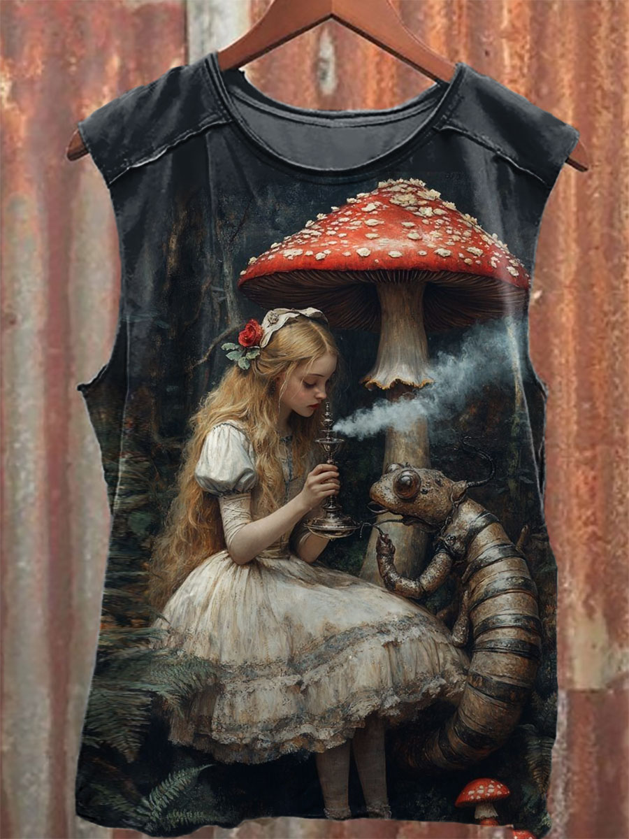 Vintage Print 100% Cotton Casual Tank Top