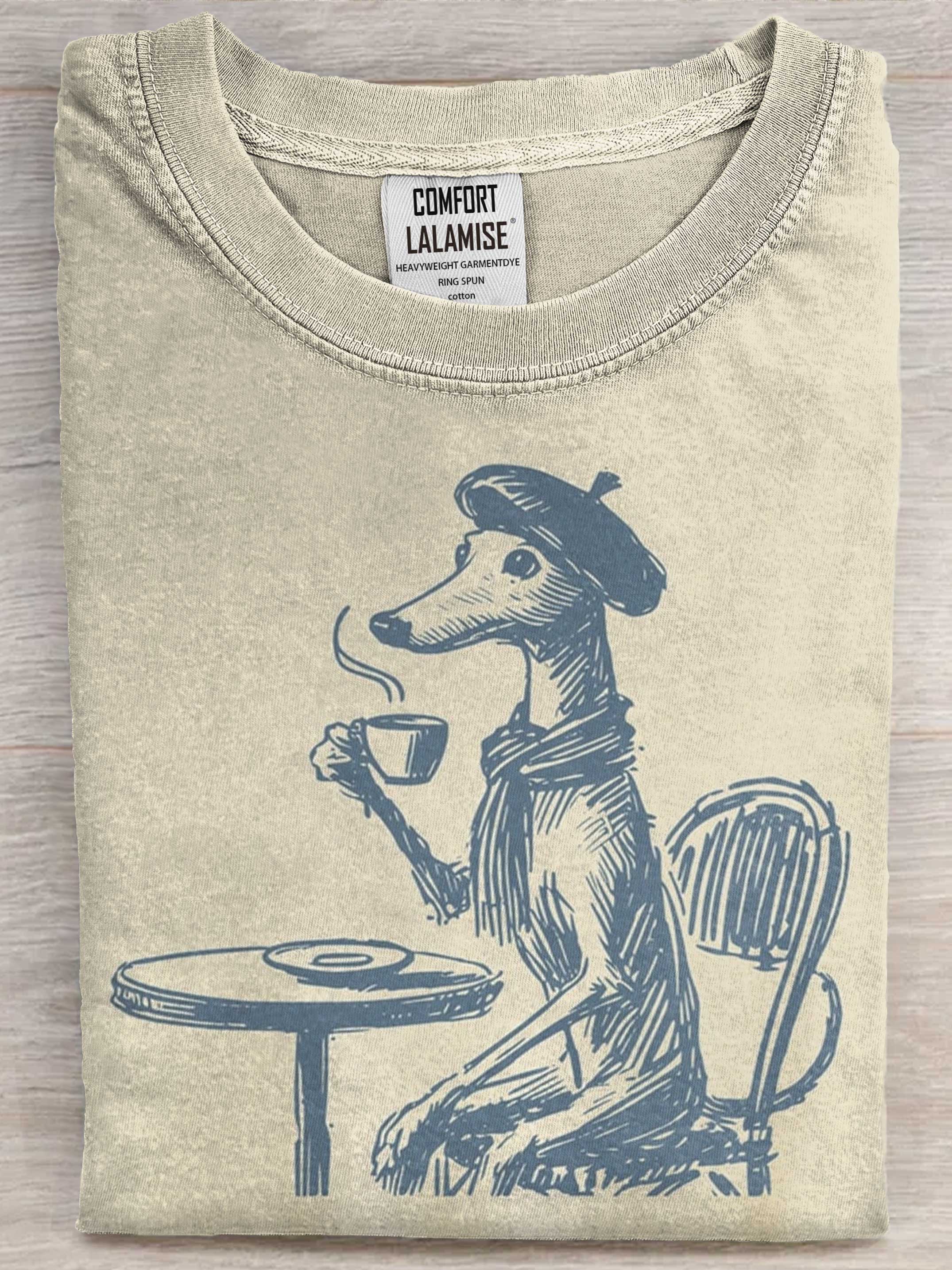 Greyhound Vintage Dog Art Print Casual Cotton Short Sleeve T-shirt