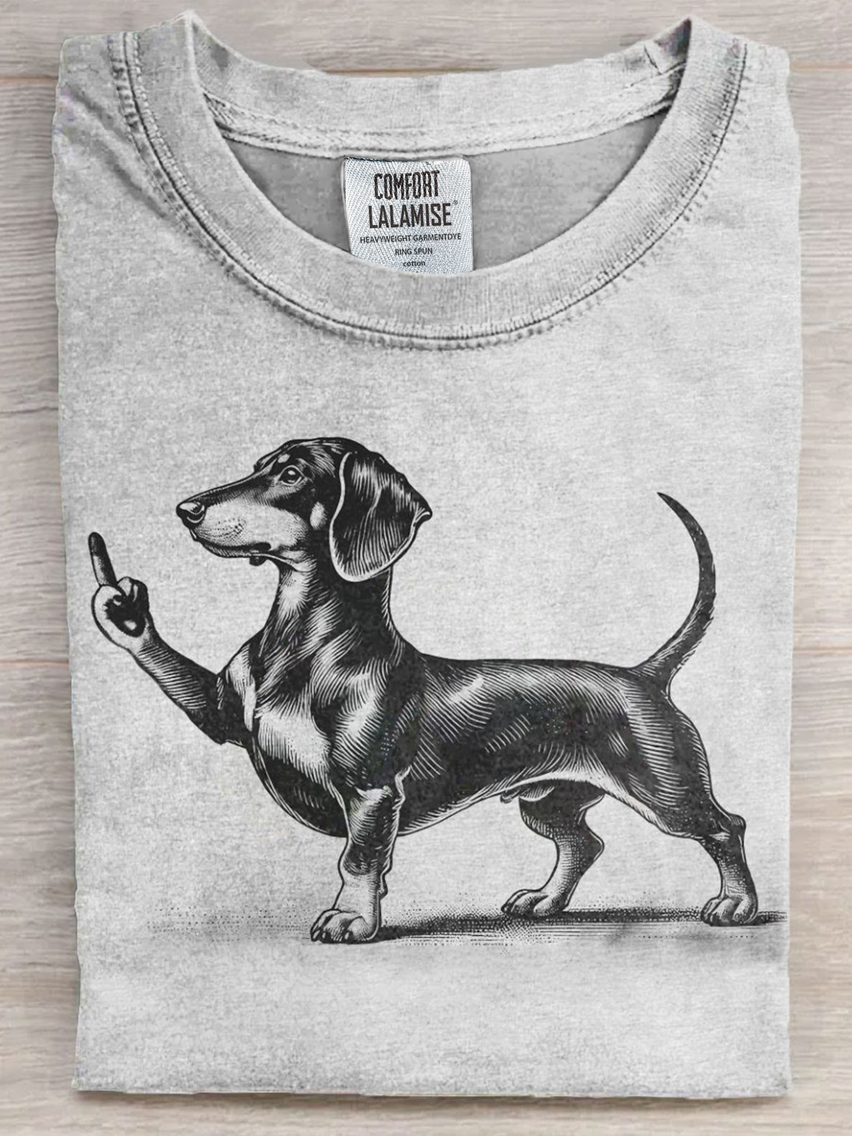Rude Black Dachshund Dog Funny Art Print Casual Short Sleeve T-shirt