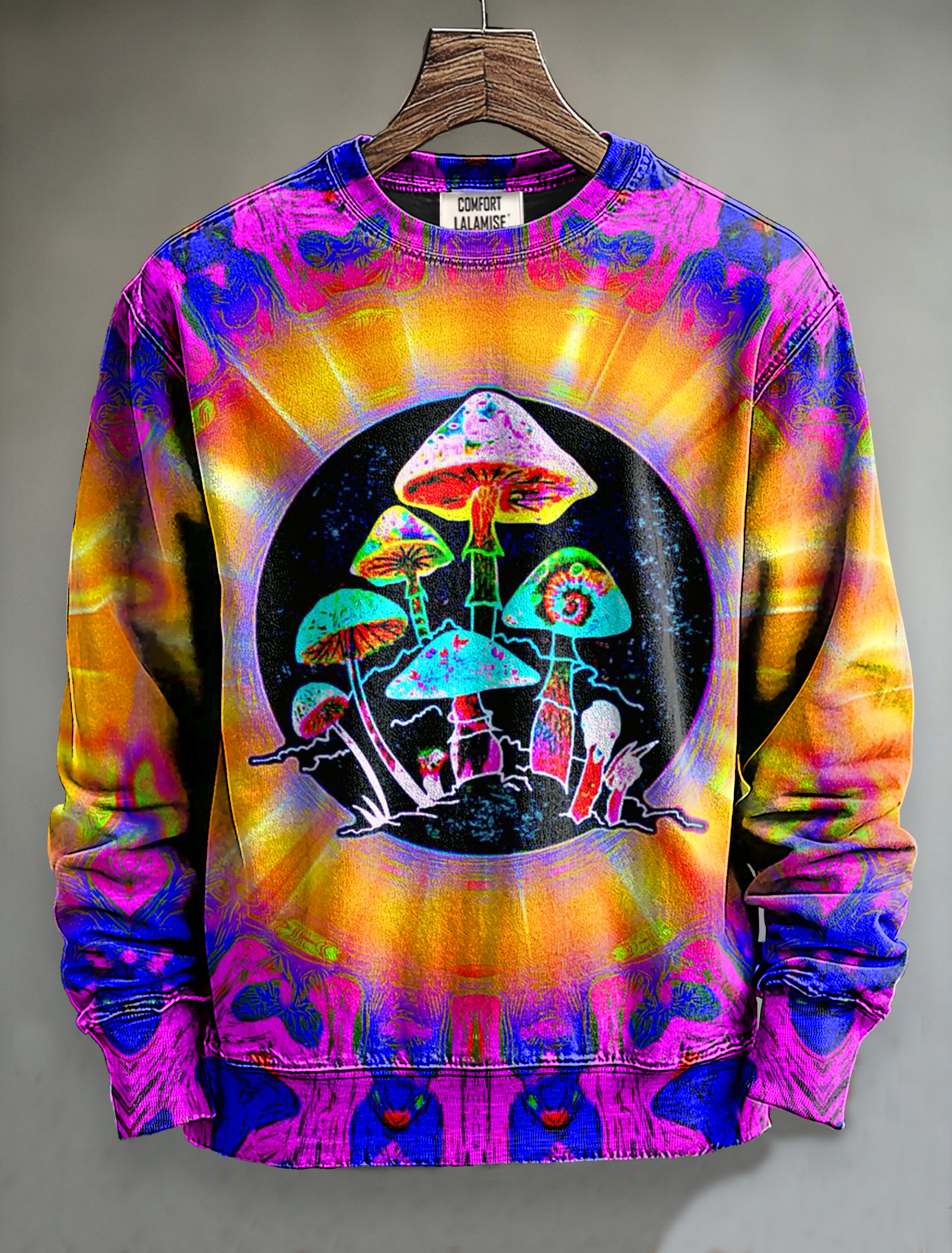 Vintage Abstract Colorful mushrooms Totem Art Print Casual Sweatshirt
