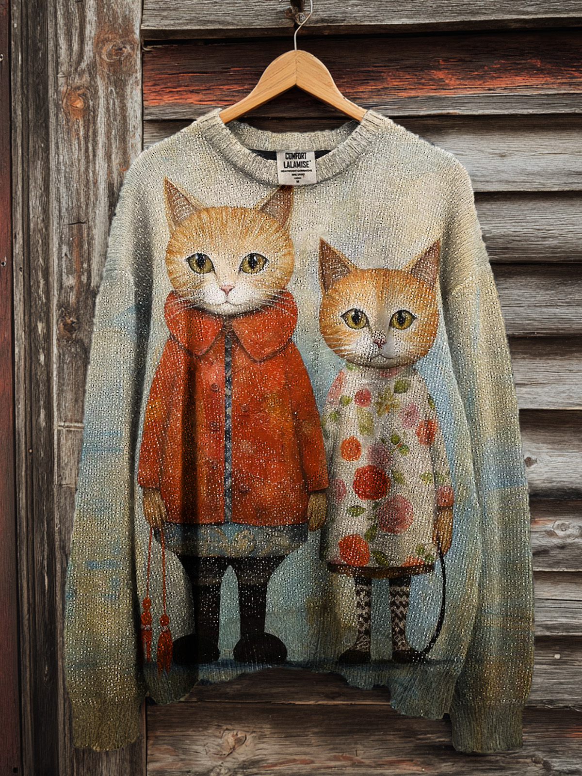 Vintage Fantasy Cute Cat Art Print Knit Pullover Sweater