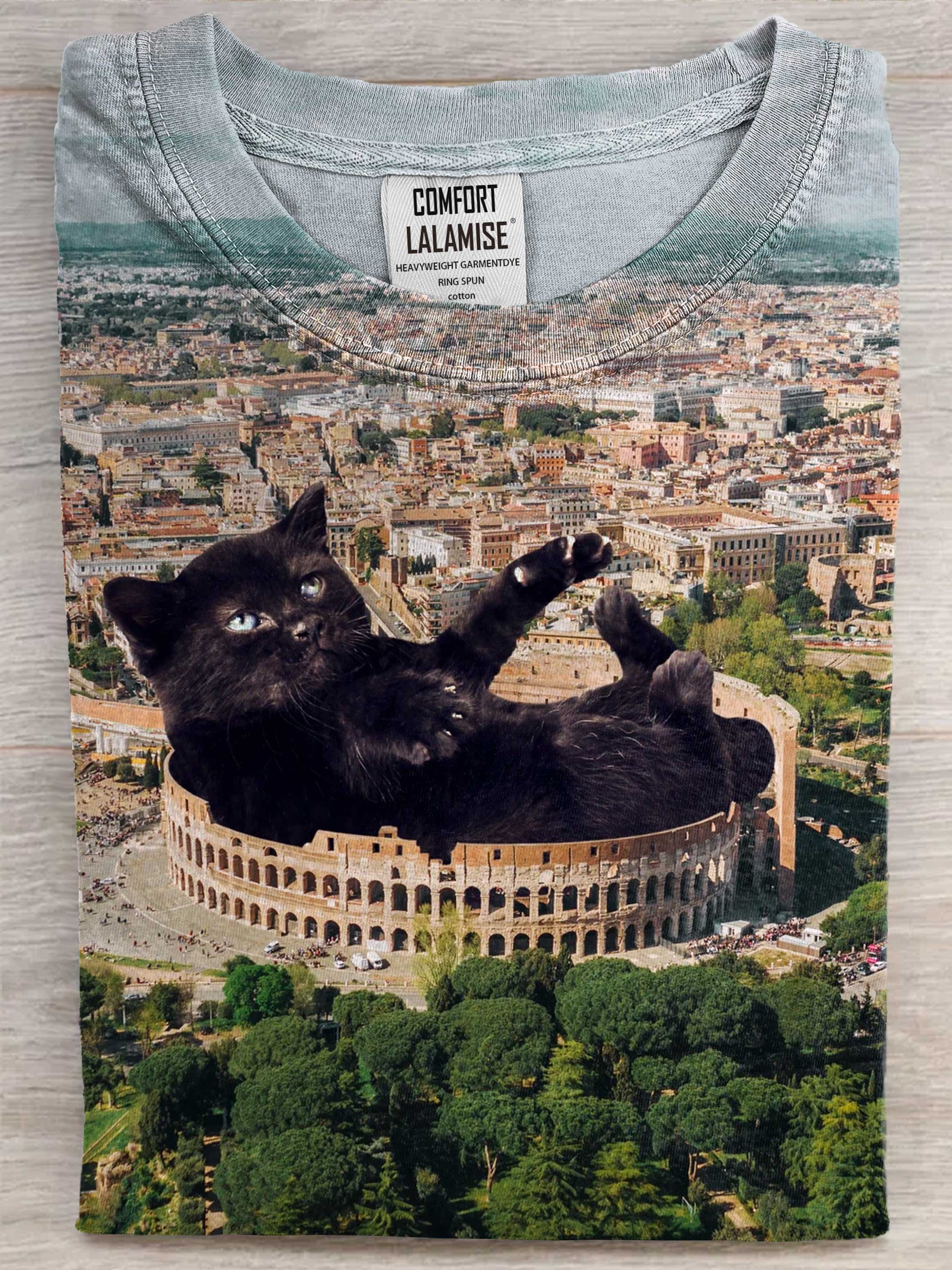 Rome Cat Art Print Casaul Short Sleeve T-shirt
