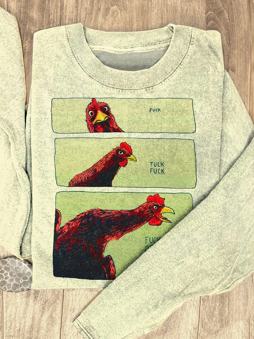 Women's Funny Chicken Art Print Casual Sweatshirt