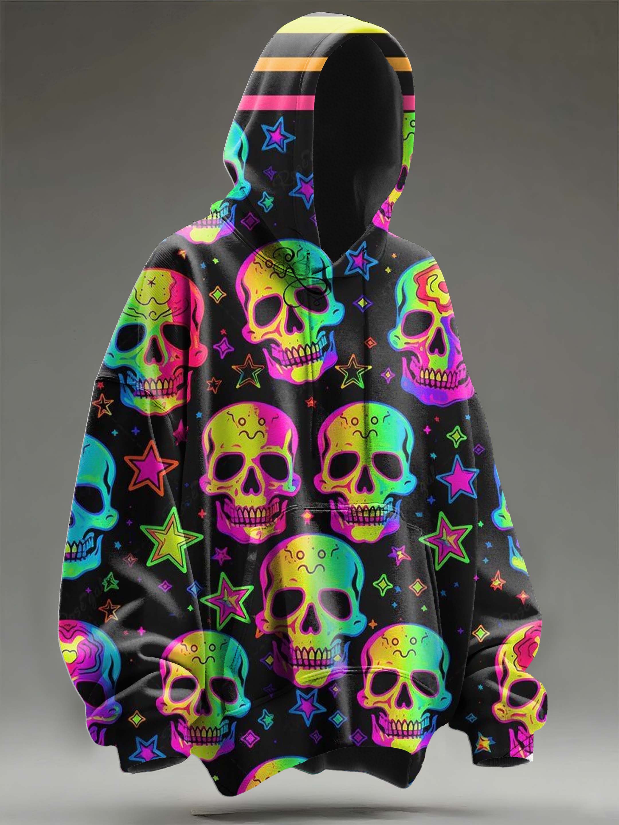 Colorful Skull Stars Disco Art Casual Hoodie Sweatshirt