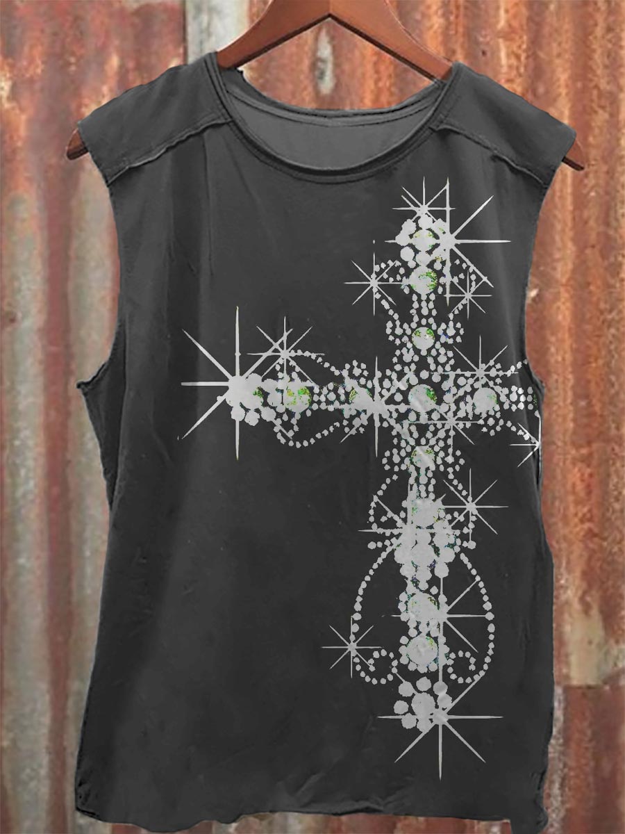 Vintage Print 100% Cotton Casual Tank Top