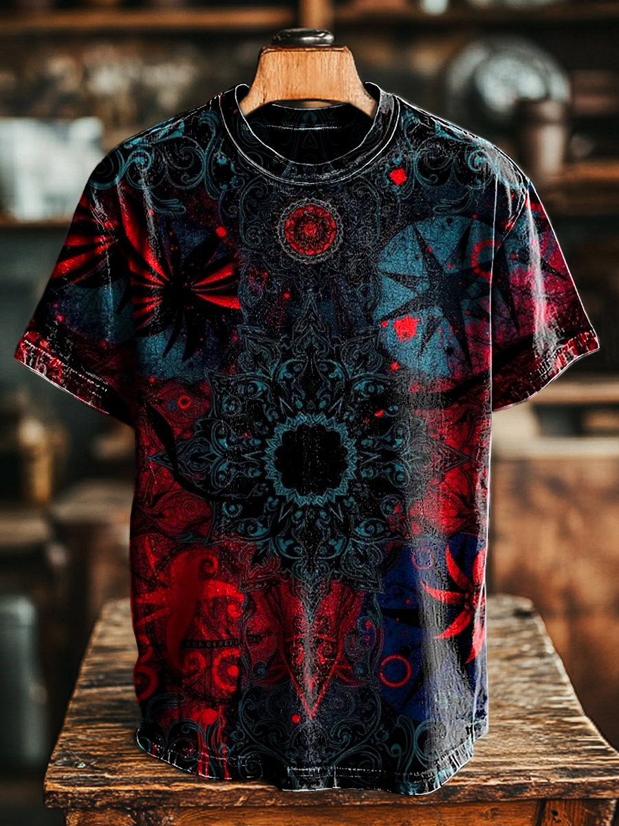 Unisex Retro Dark Geometric Print Casual Loose Short Sleeve T-Shirt