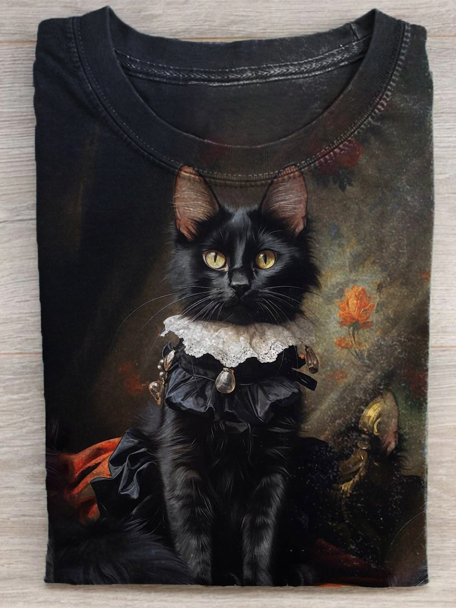 Fun Retro Cat Print T-shirt