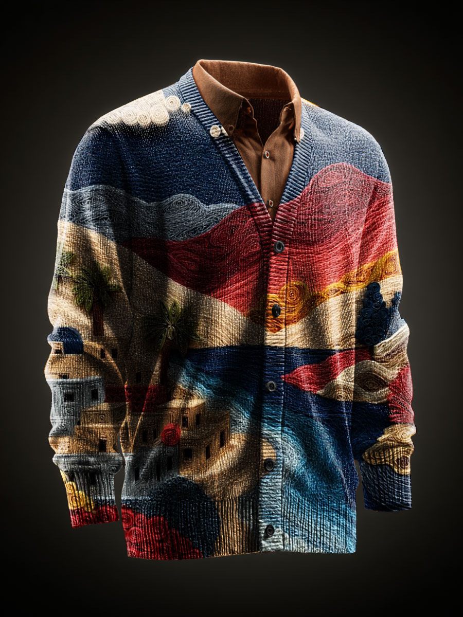 Art Printed Casual Cardigan Sweater