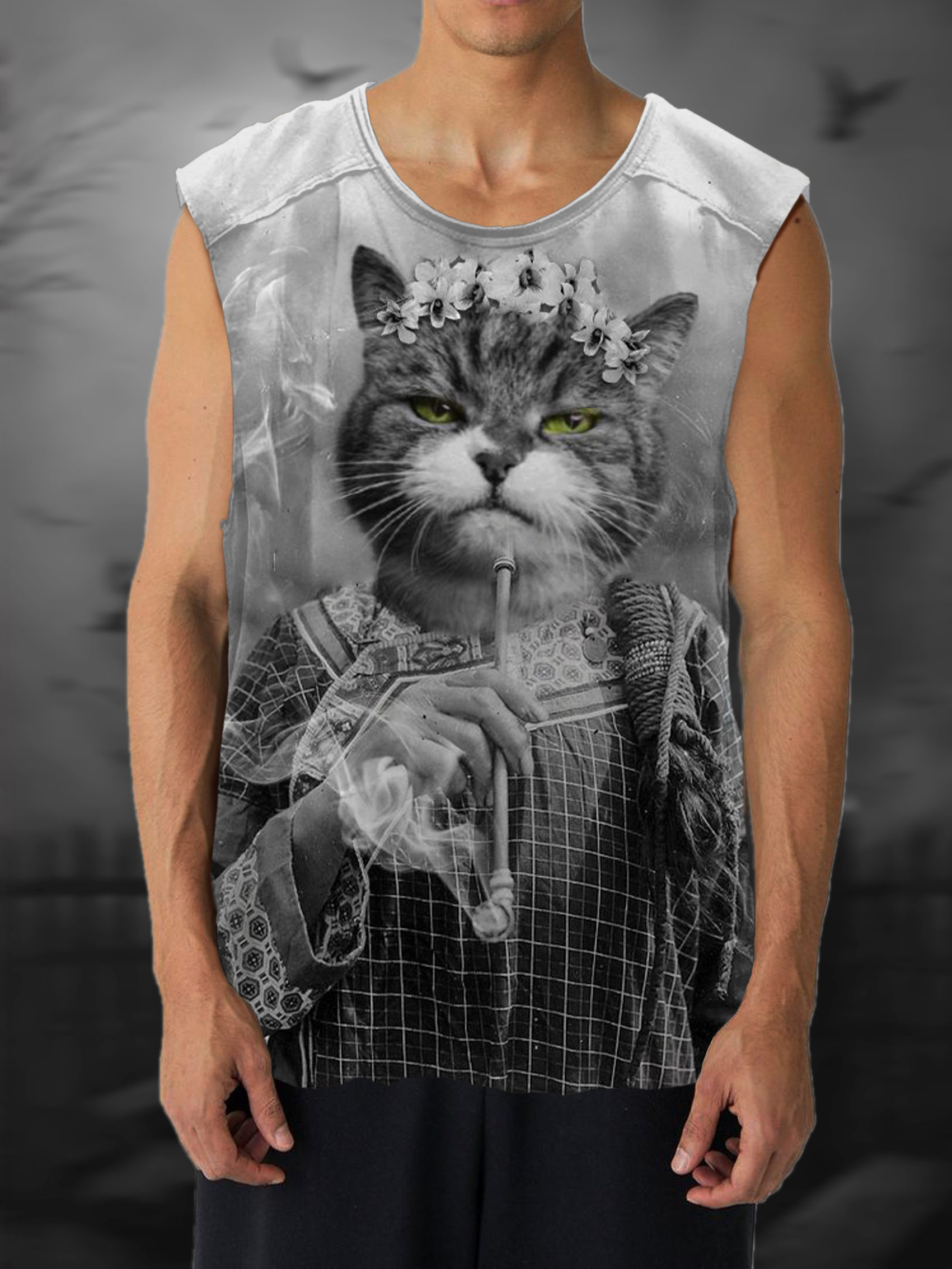 Somkecat Print 100% Cotton Casual Tank Top
