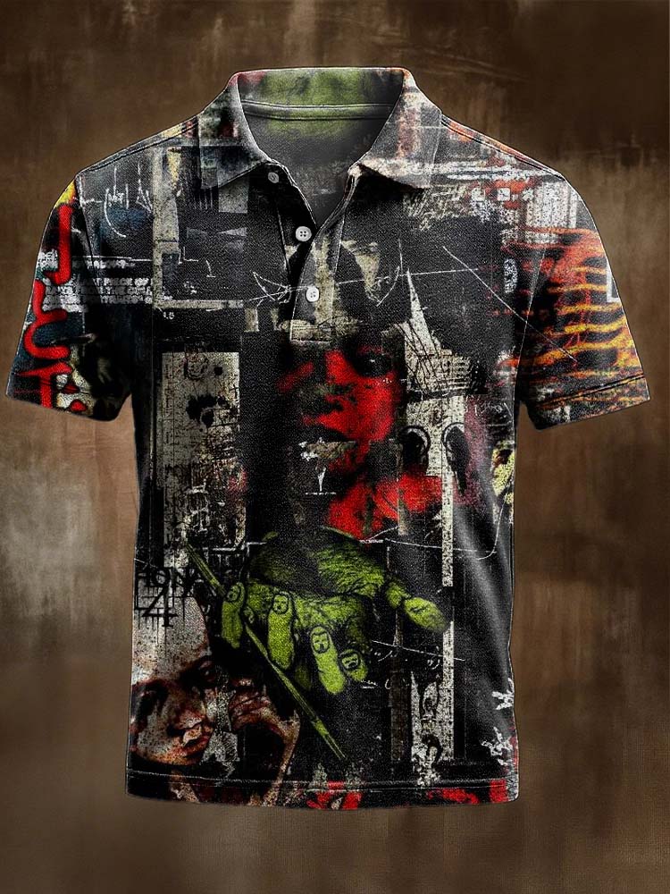 Retro Demon Zombie Print Casual Cotton Polo