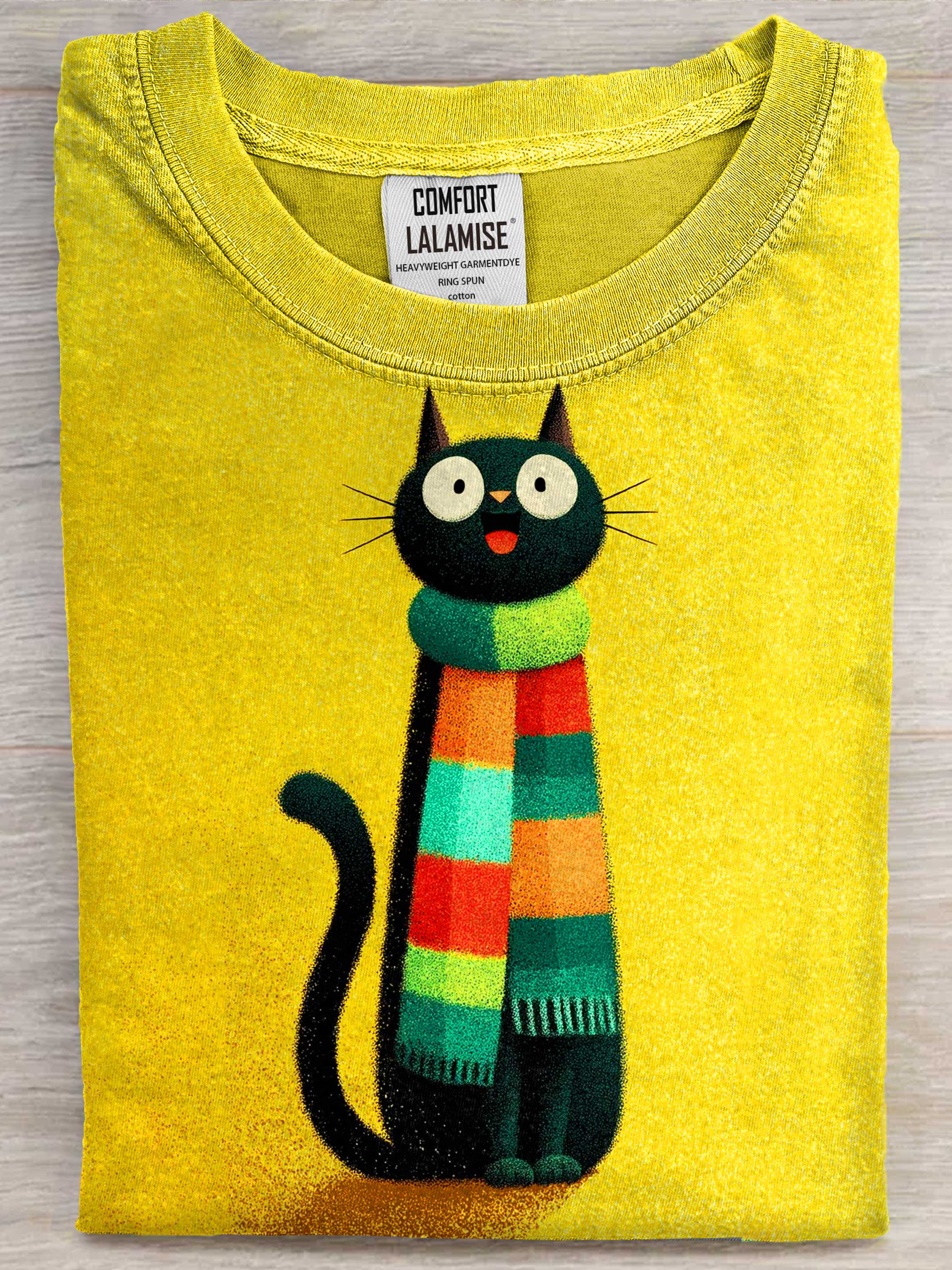 Black Cat Art Print Casual Short Sleeve T-shirt