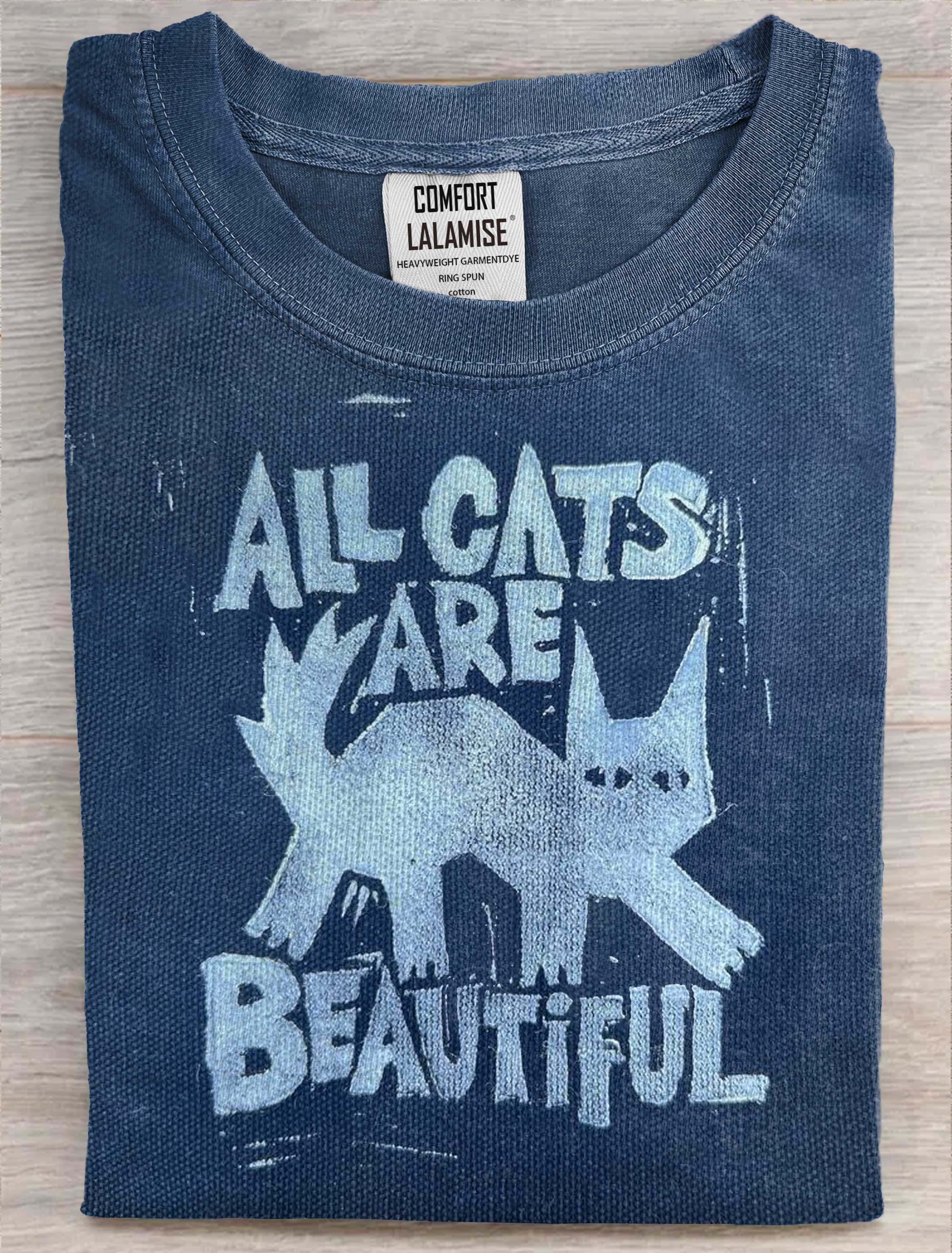 Vintage Funny Cat Art Print Casaul Short Sleeve T-shirt