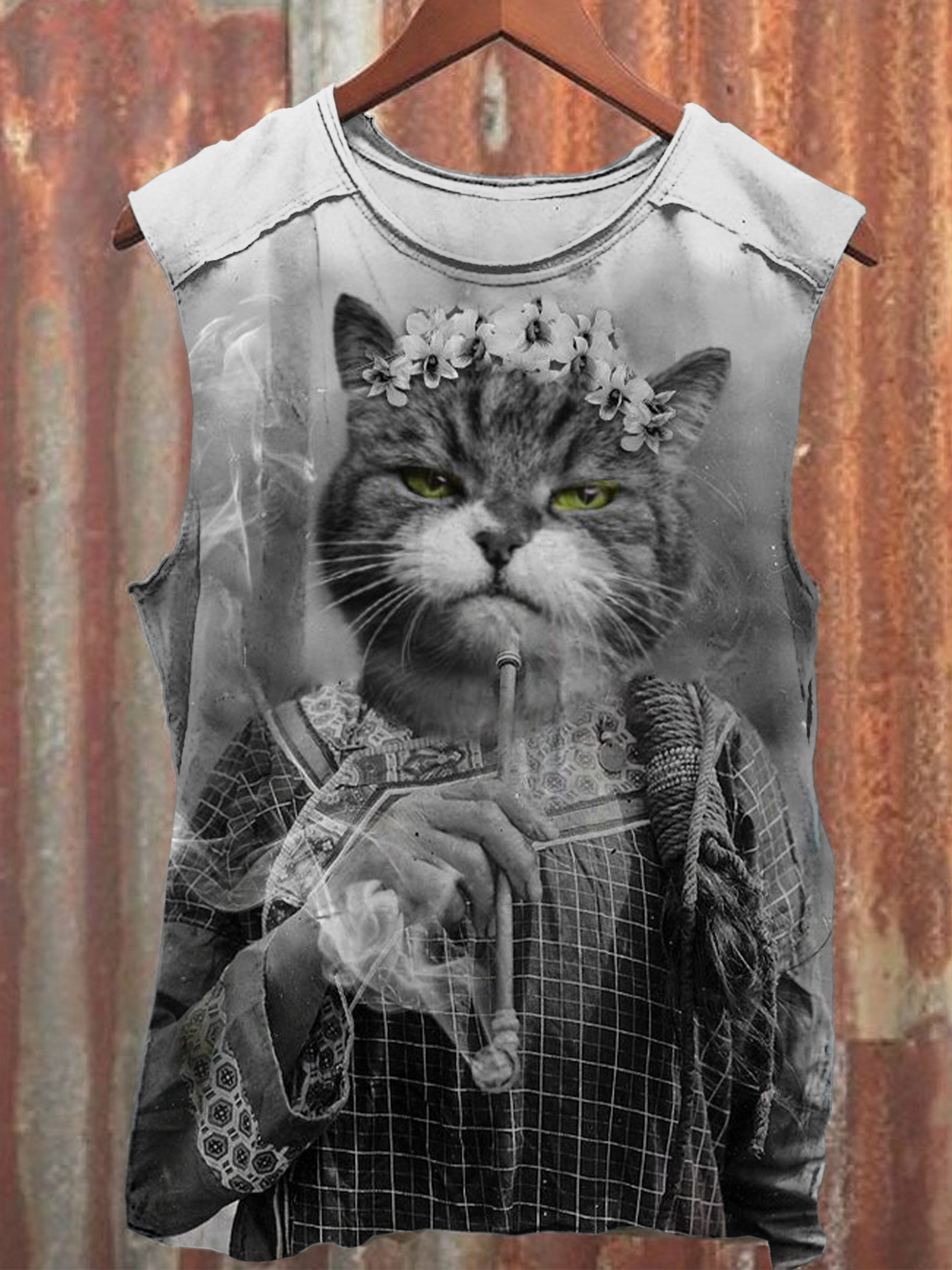 Somkecat Print 100% Cotton Casual Tank Top