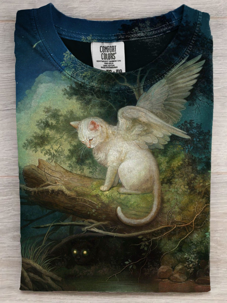 Fancy Dark Cat Art Print Casaul Short Sleeve T-shirt