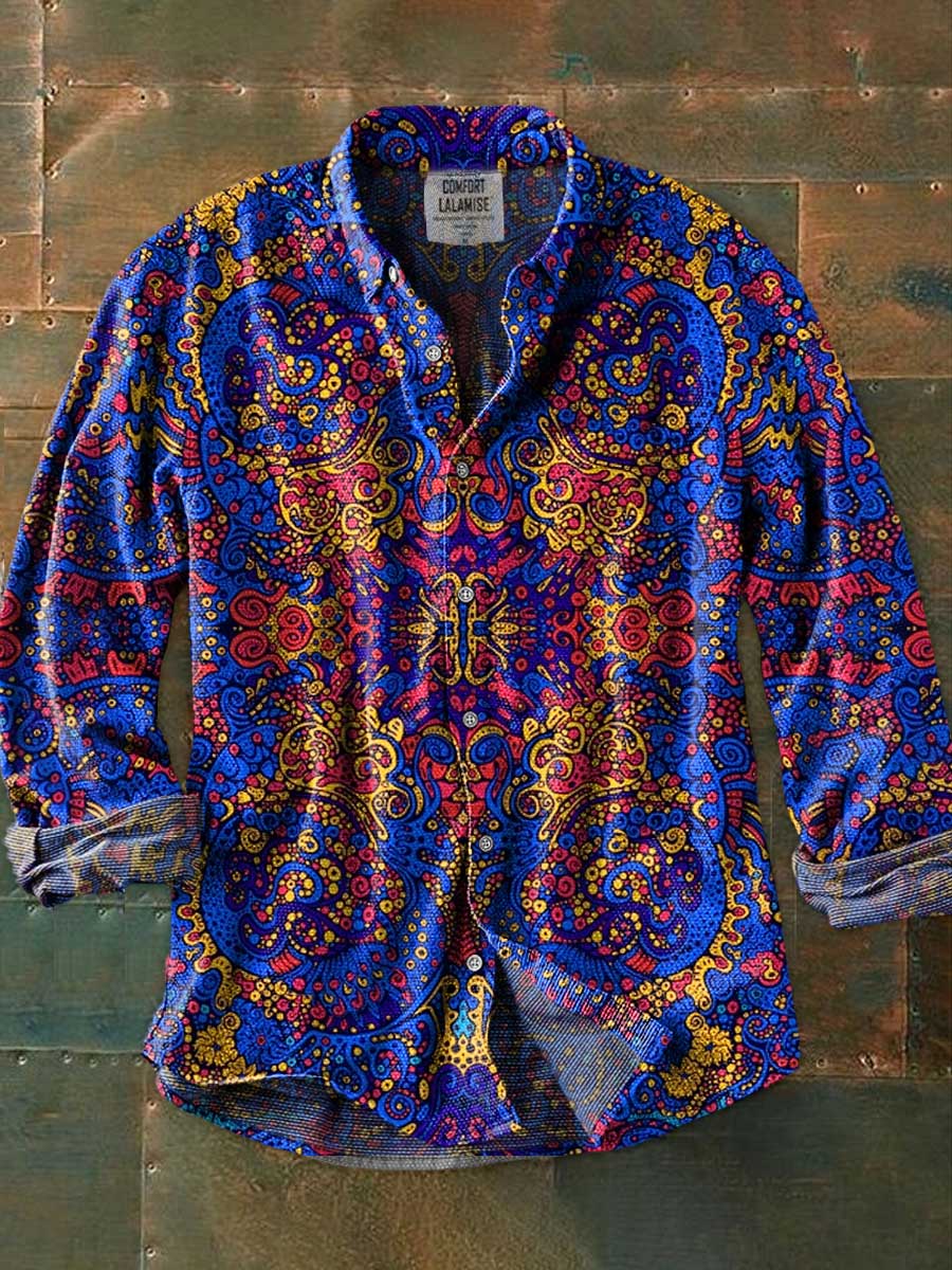 Vintage Psychedelic Liquid Abstrct Art Print 100% Cotton Long Sleeve Shirt