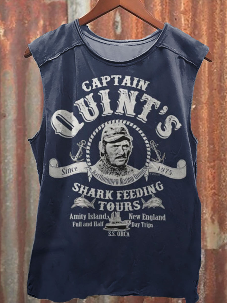 Vintage Print 100% Cotton Casual Tank Top