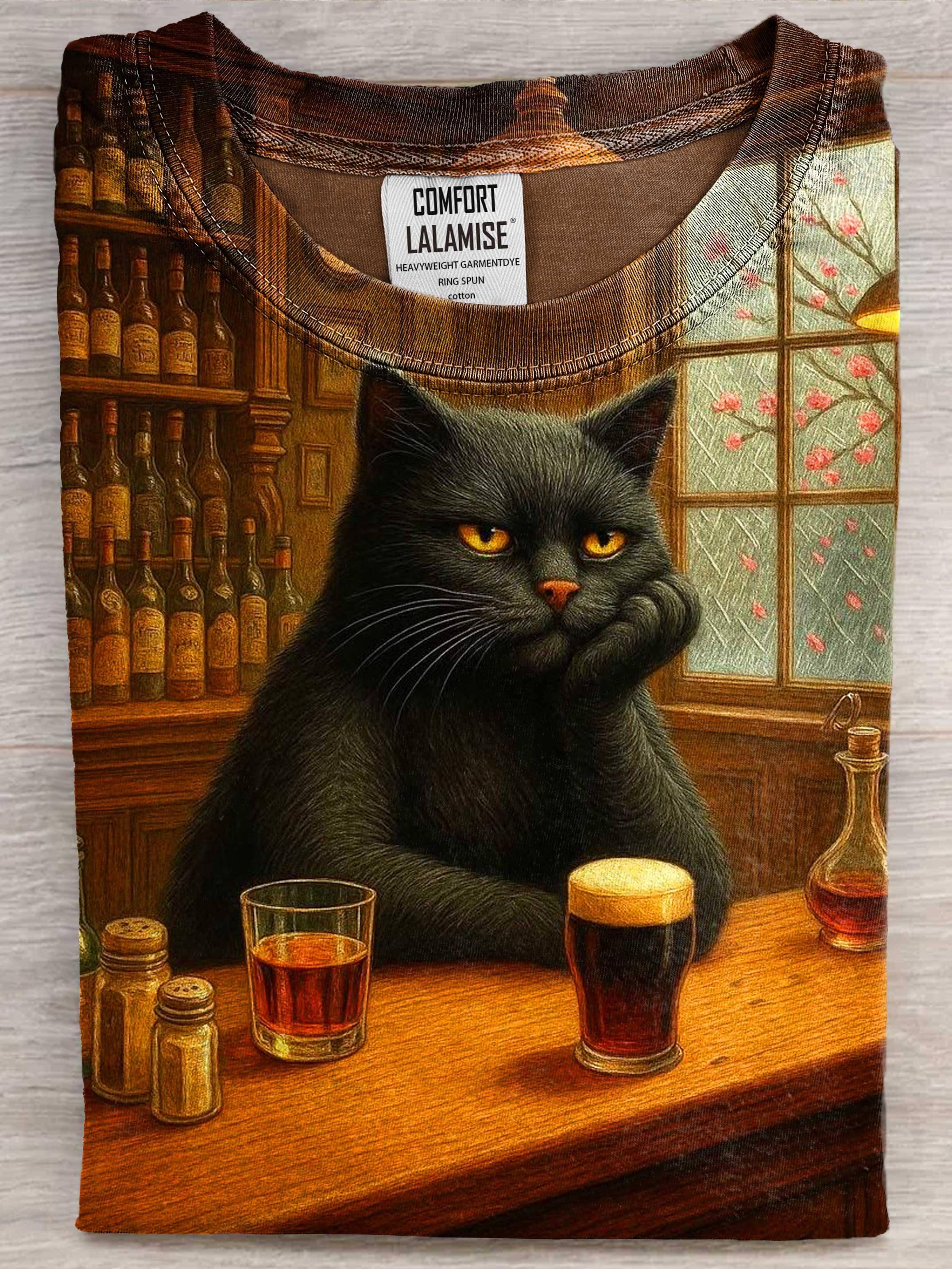 Funny Black Cat Art Print Casual Short Sleeve T-shirt