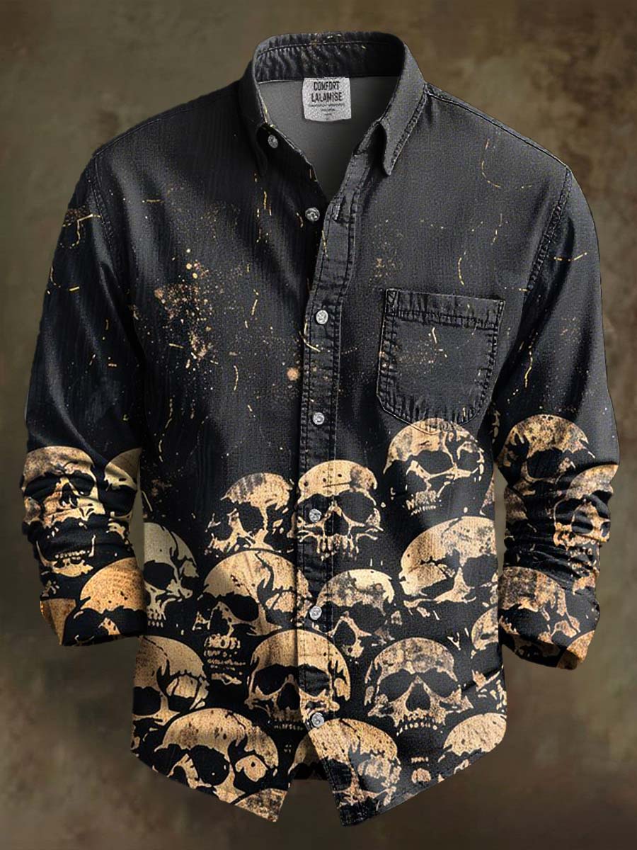 Vintage Skull Art Print 100% Cotton Long Sleeve Shirt