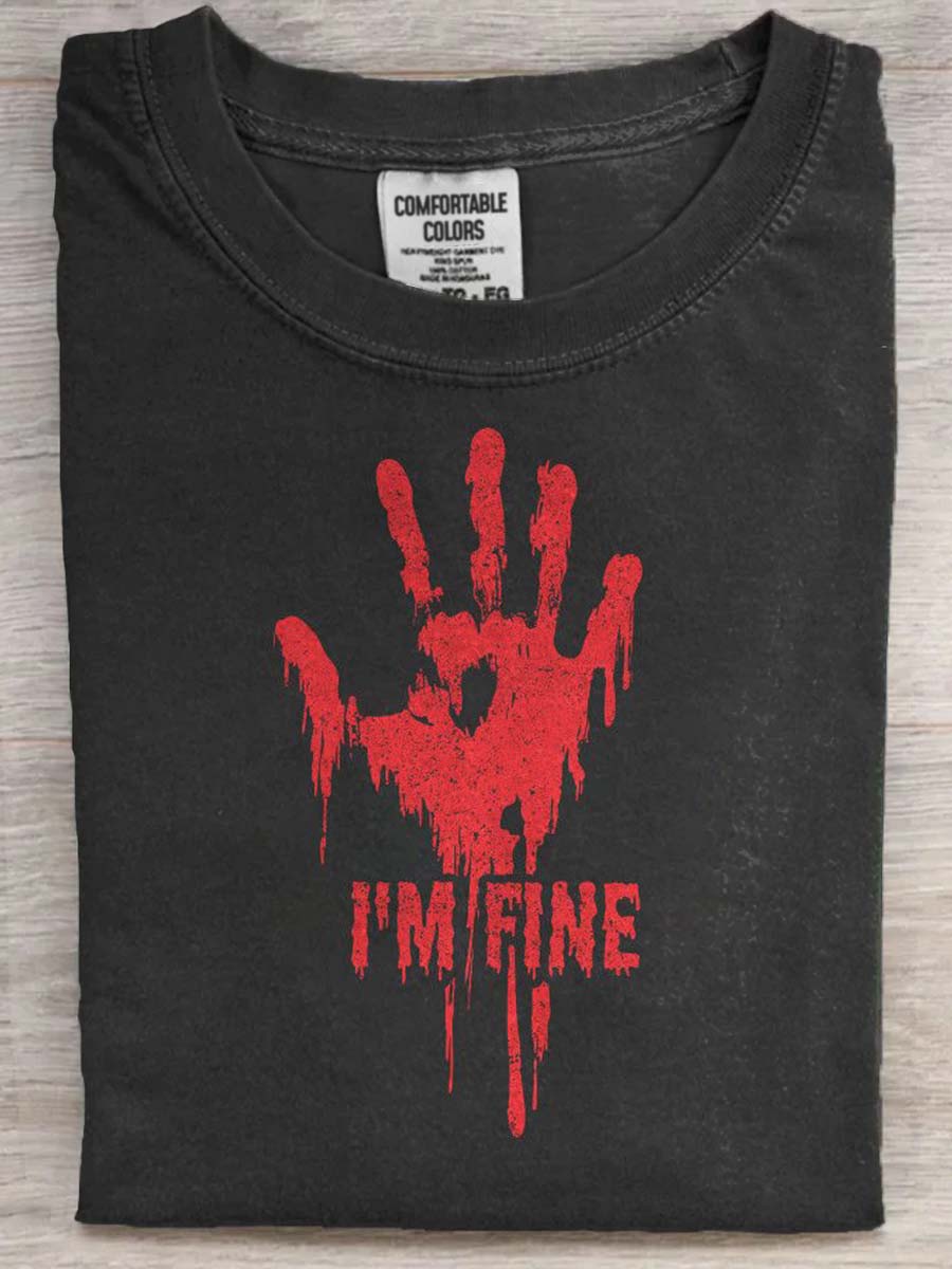 Halloween Horror Handprint Print Casual Short Sleeve T-Shirt
