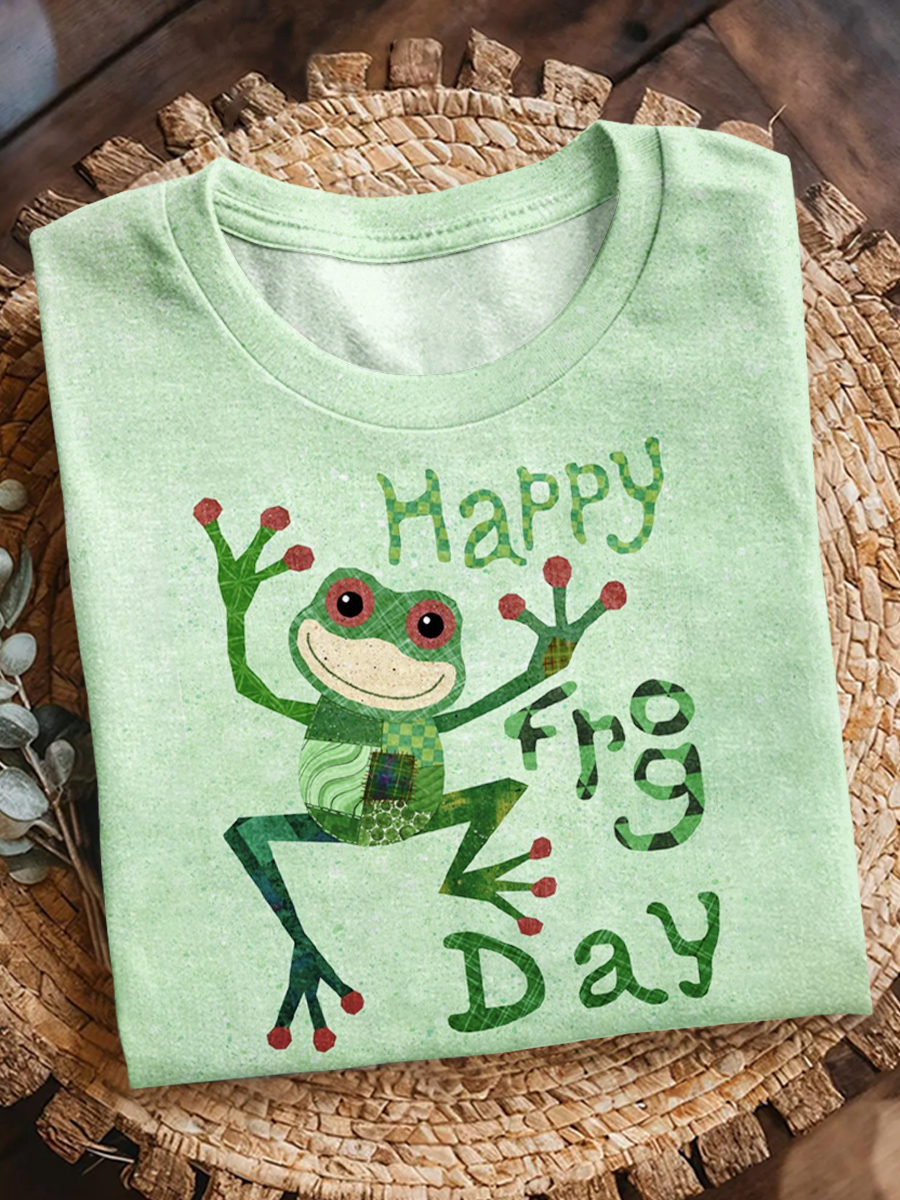 Simple Cute Frog Print Short Sleeve T-Shirt