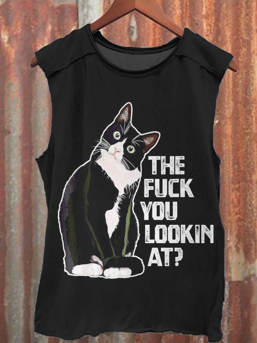 The Fuck You Looking At Printed Casual Tank Top