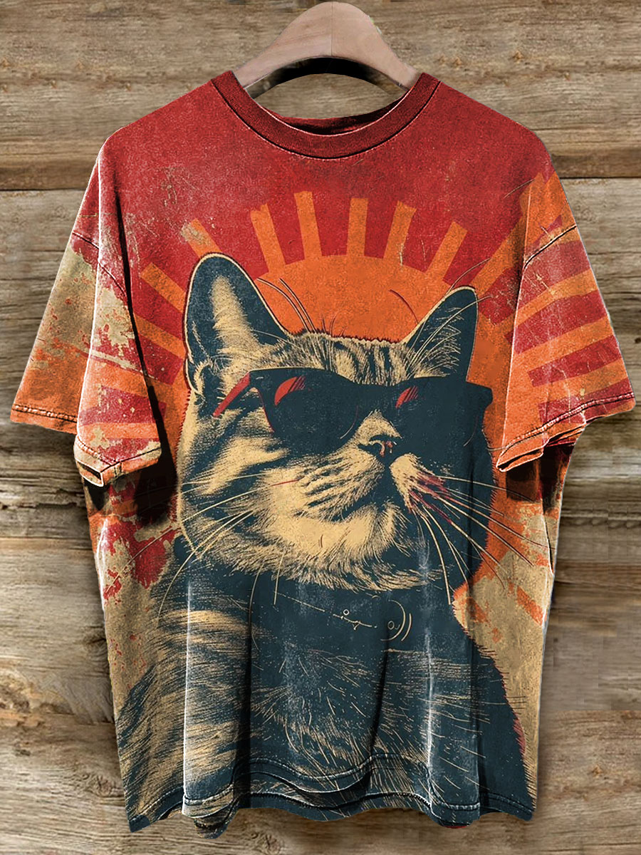 Vintage Cat Art Casaul Short Sleeve T-shirt