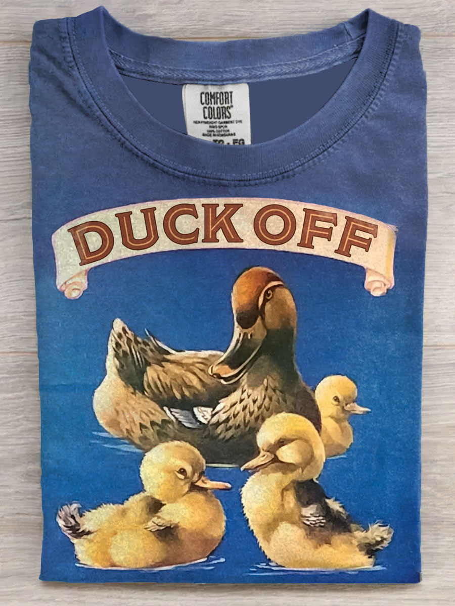 Vintage Funny Duck Off Art Casaul Short Sleeve T-shirt
