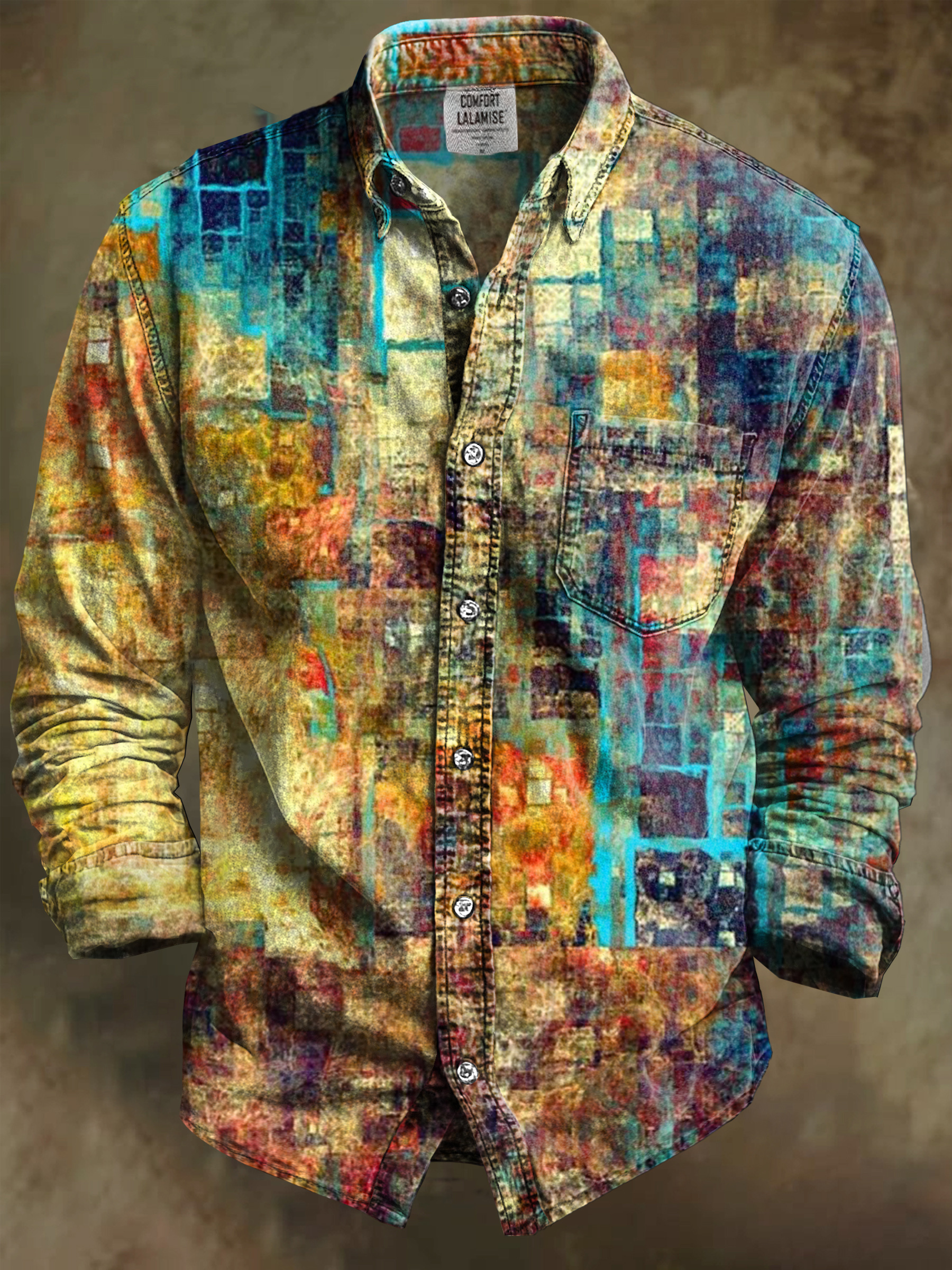 Vintage Abstrct Art Print 100% Cotton Long Sleeve Shirt
