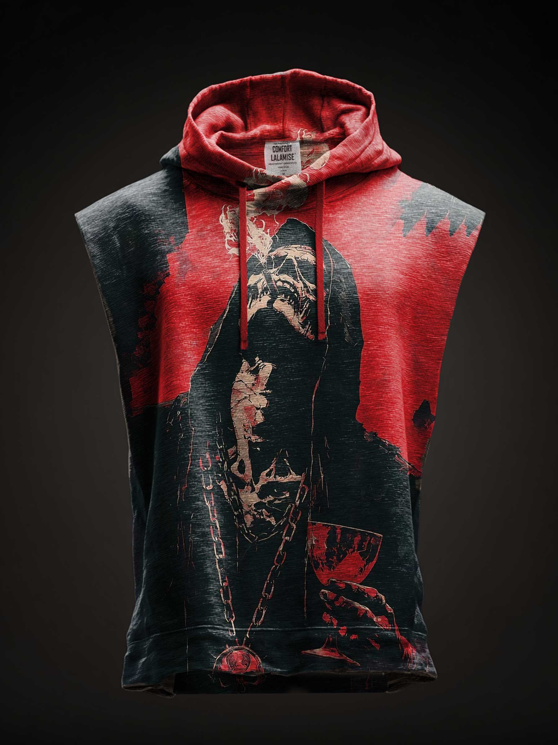 Dark Art Print Wide Shoulder Hoodie Tank Top