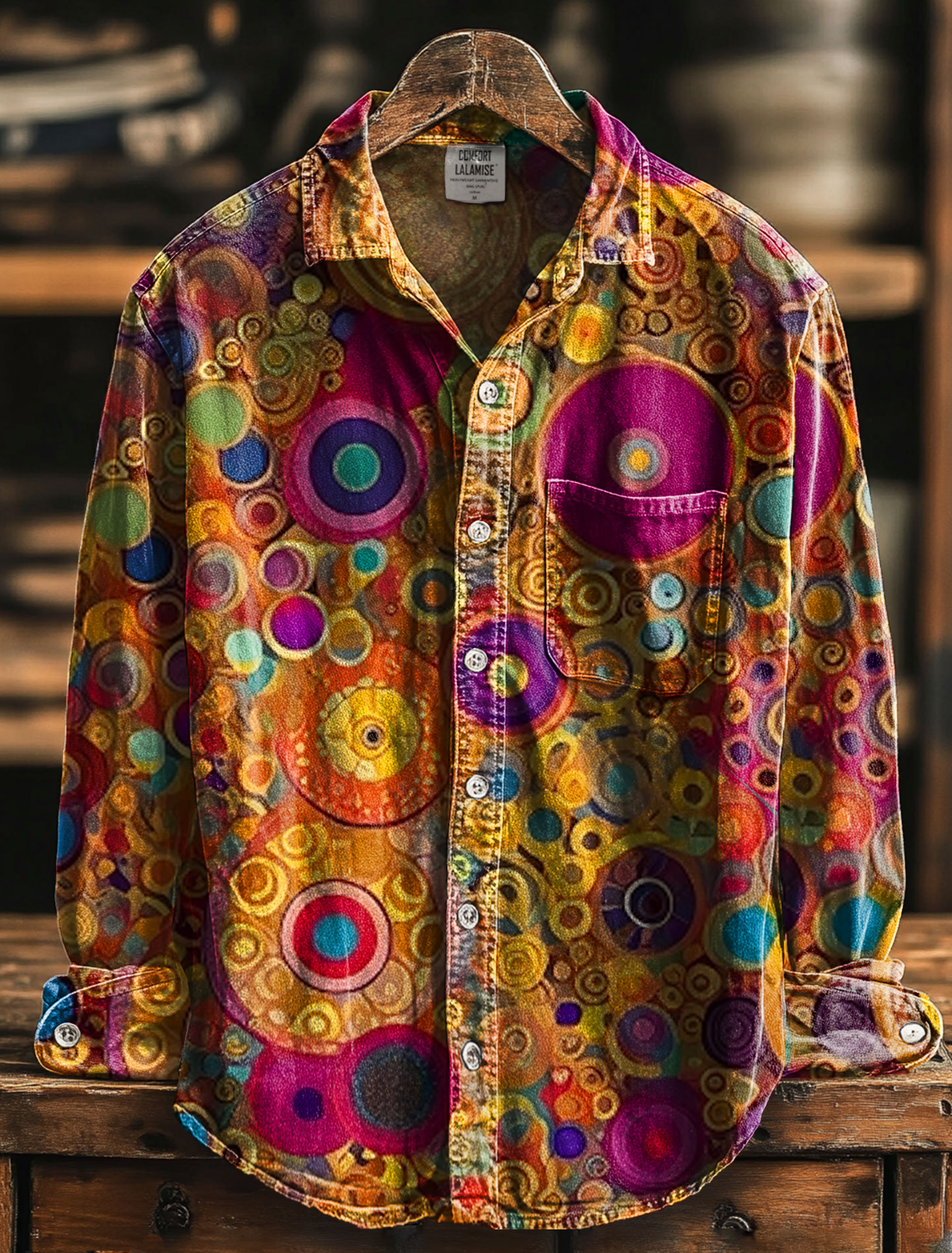 Vintage Abstrct Art Print 100% Cotton Long Sleeve Shirt