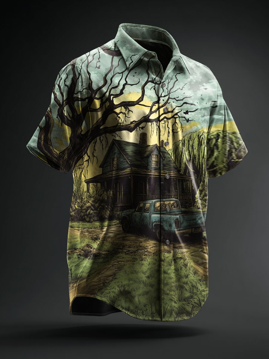 Vintage Halloween Art Print Casual 100% Cotton Shirt