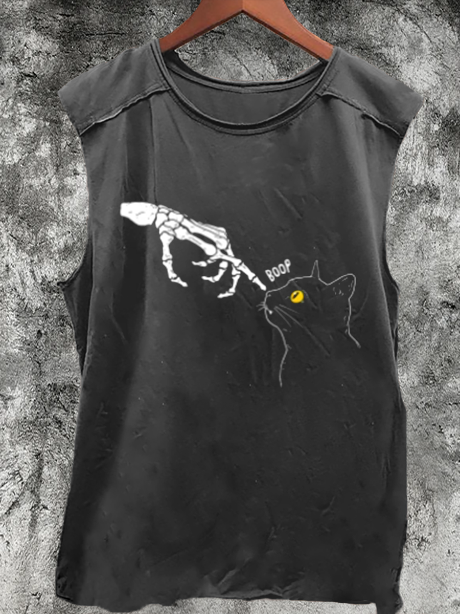 Cat: Spooky Boop Print 100% Cotton Casual Tank Top