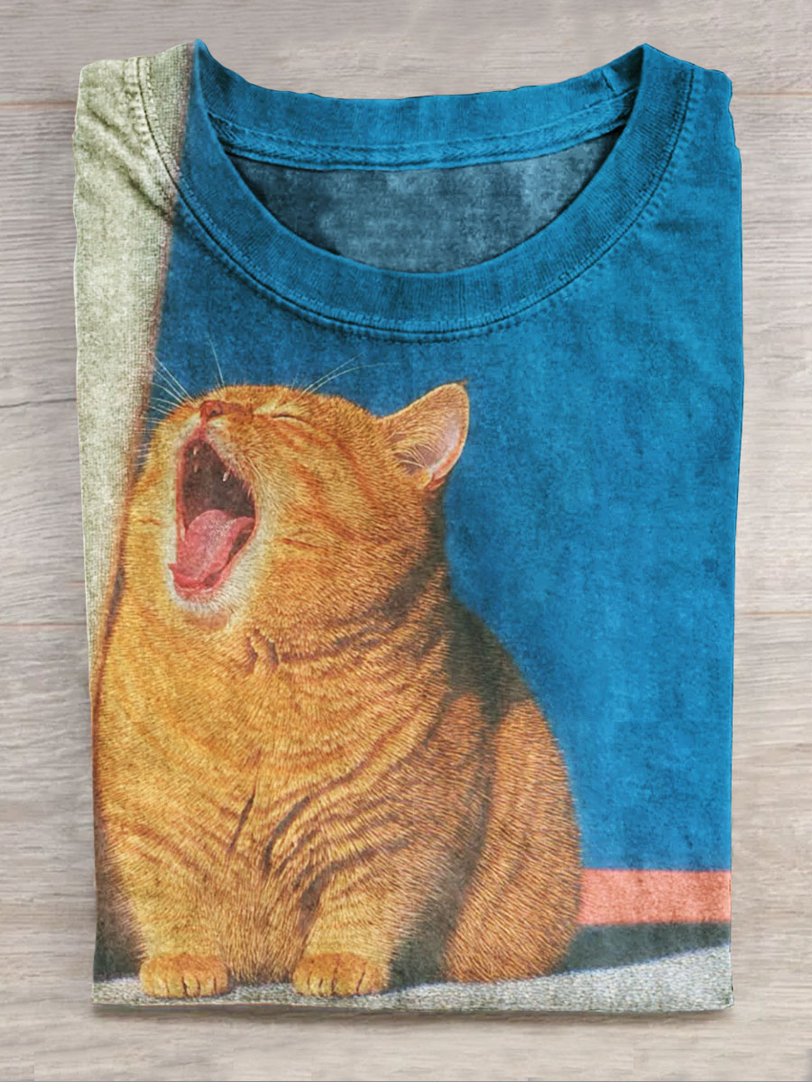 Cat Printed Short-sleeved Top