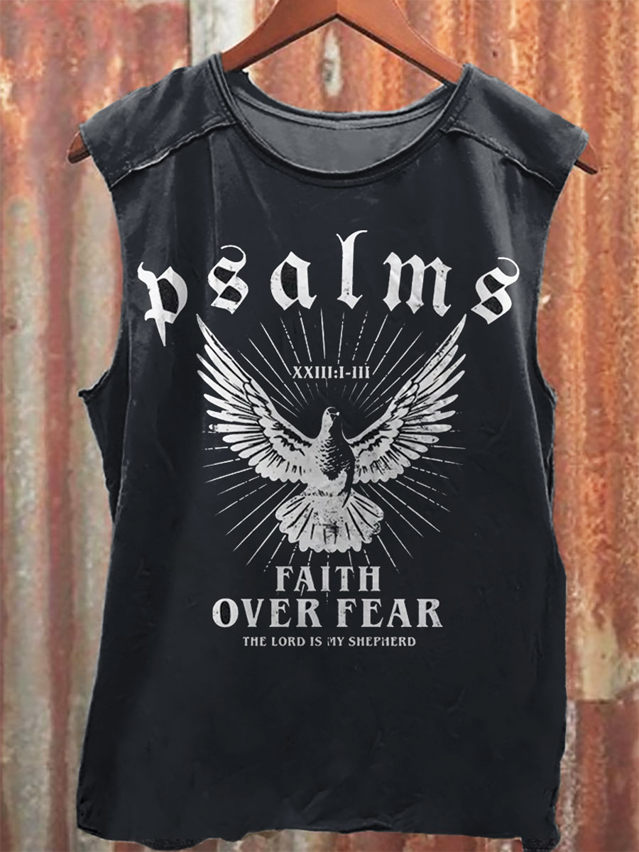 Faith Over Fear Vintage Print 100% Cotton Casual Tank Top
