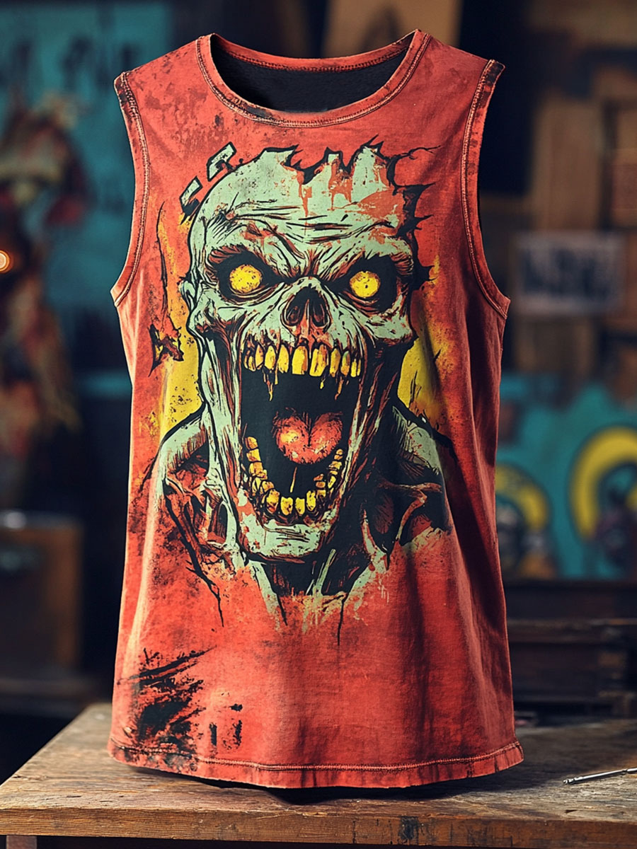 Vintage Horror Art Print 100% Cotton Casual Tank Top