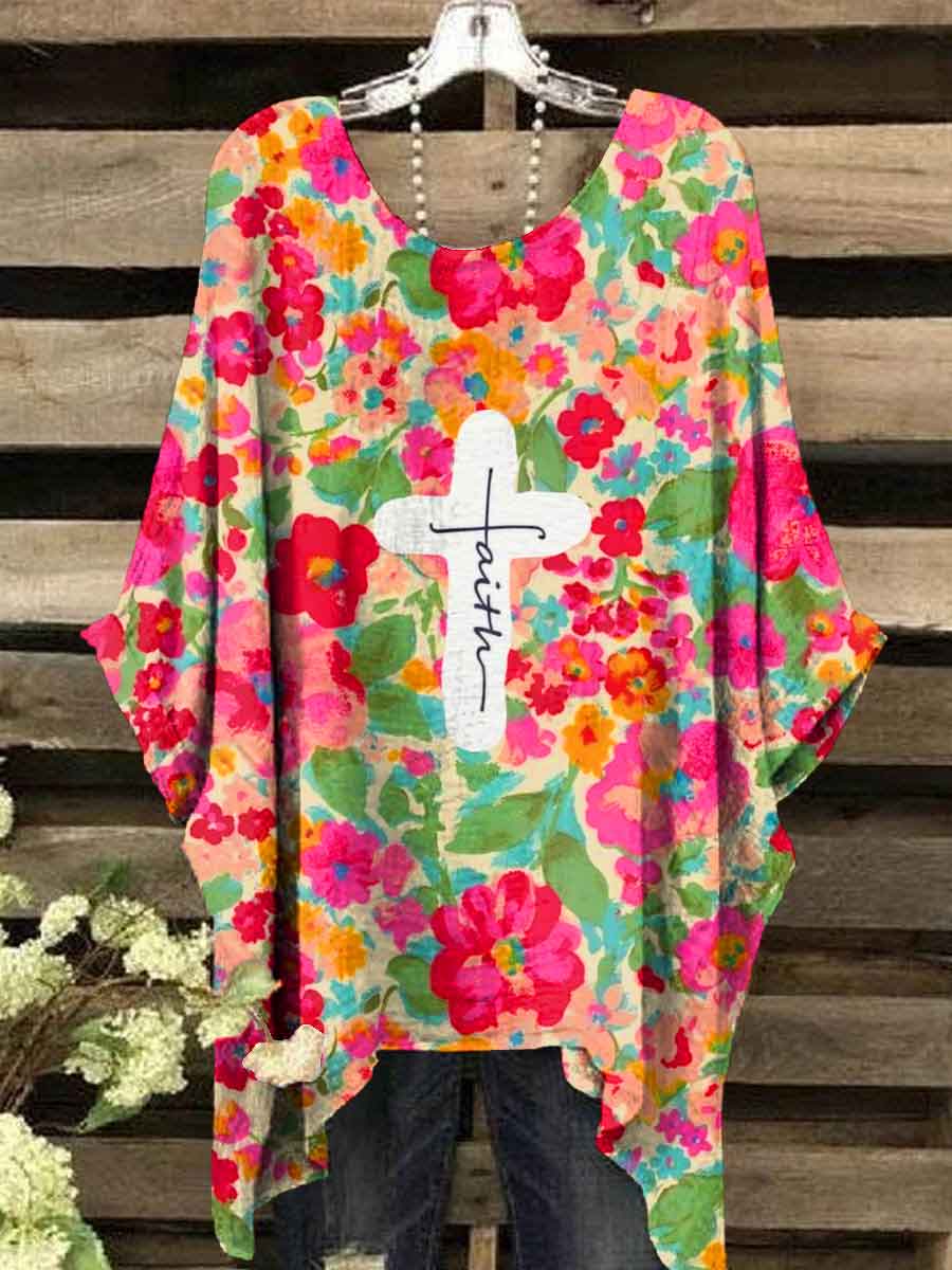 Women's Faith Flower Art Print Casual Top