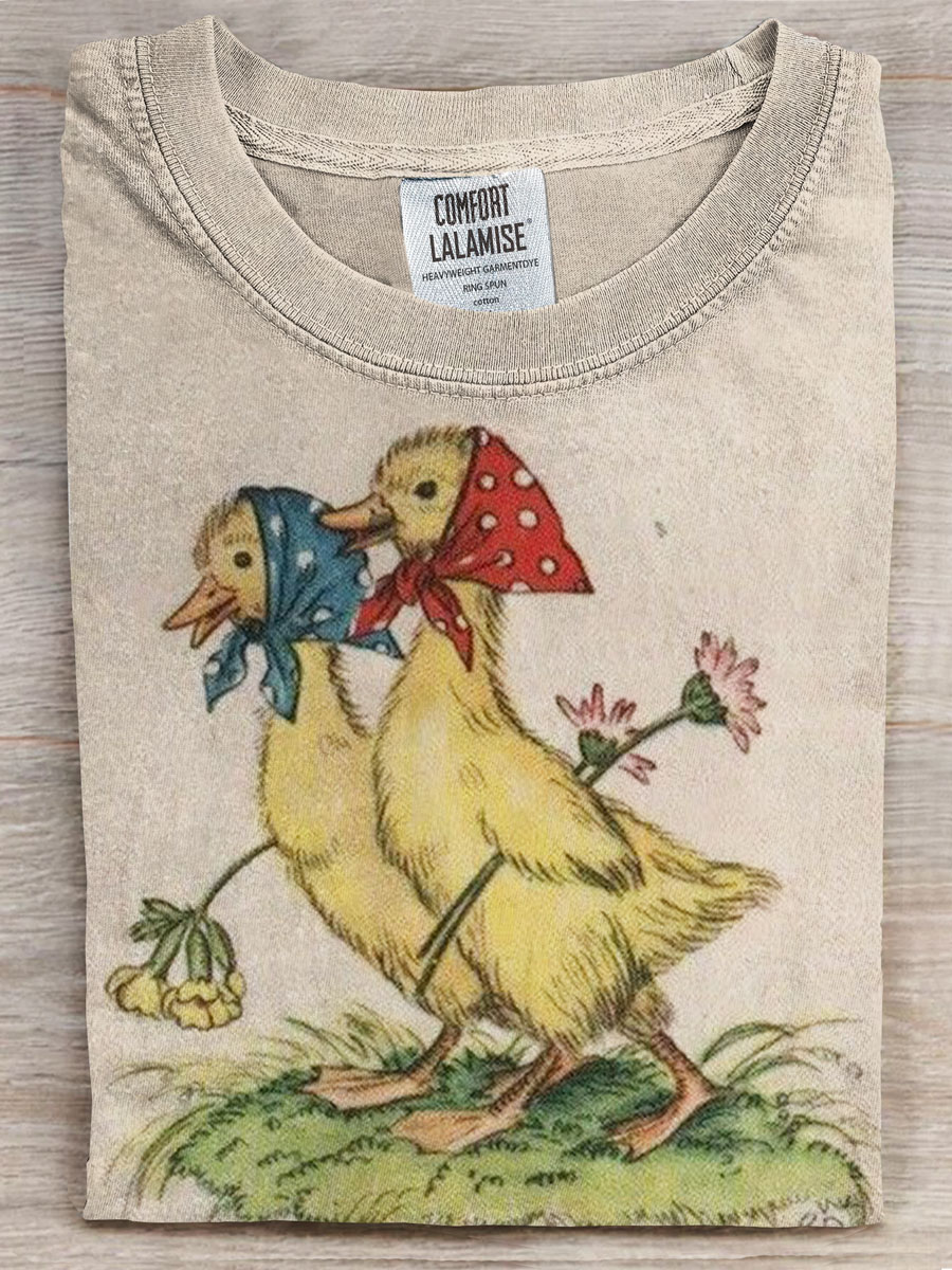 Vintage Duck Prints Casual T-shirt